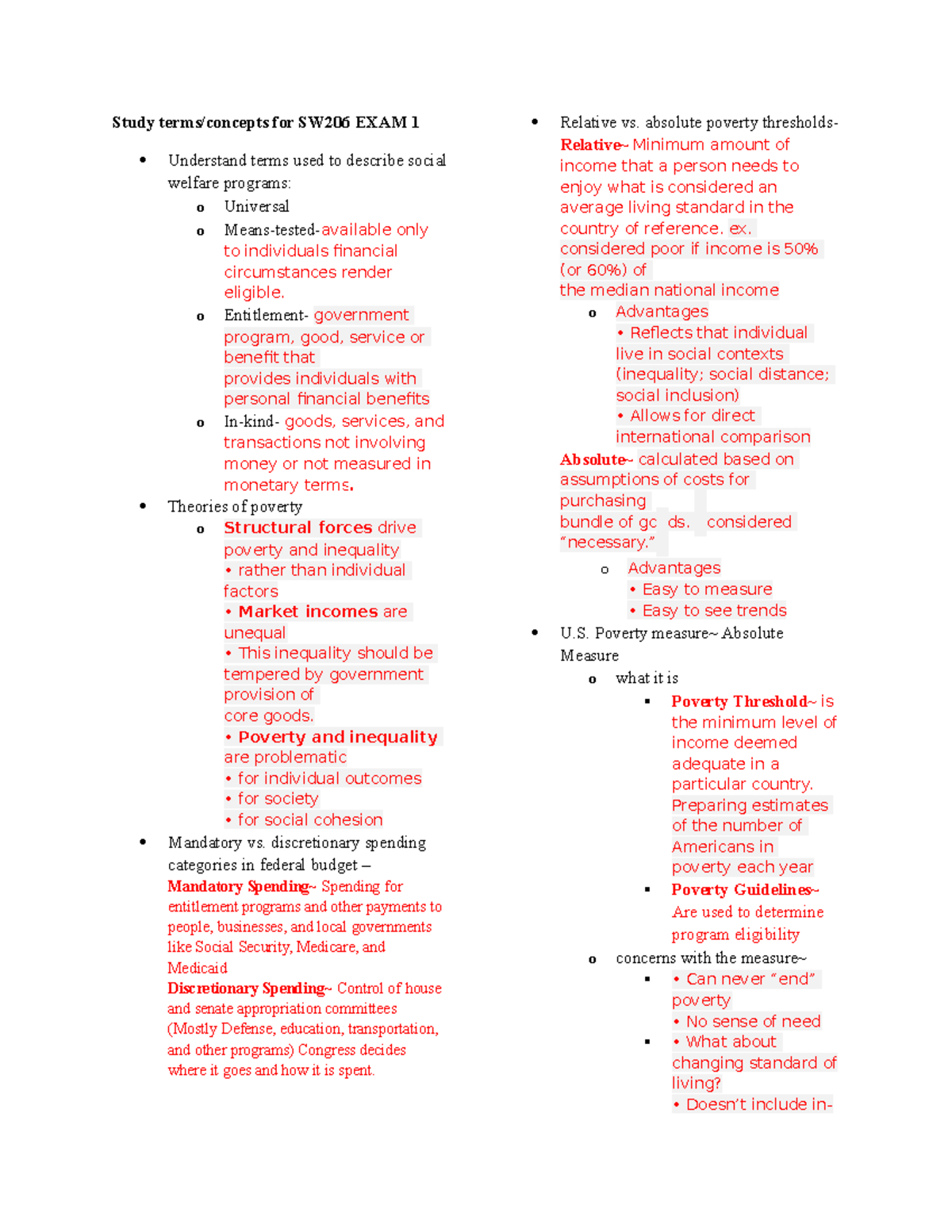 206 Exam 1 studyguide - Study guide for exam 1 for social work 206 ...
