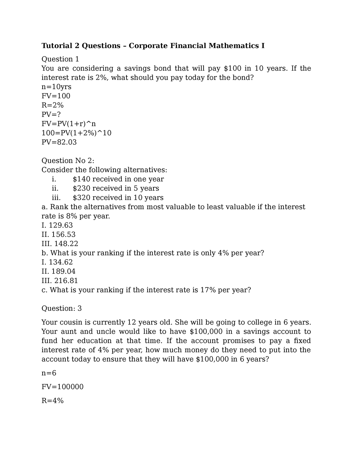 financing and business planning math quiz