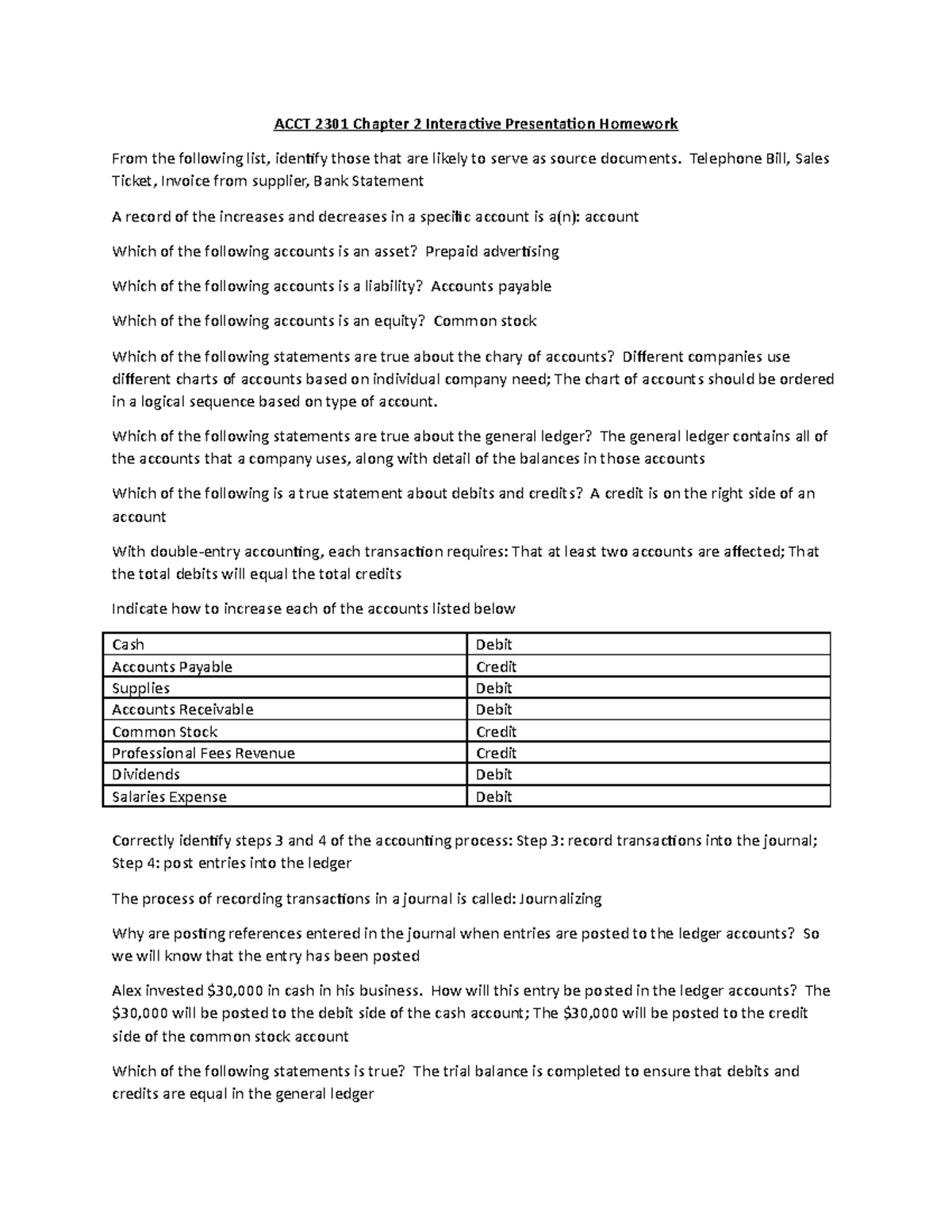 ACCT 2301 Chapter 2 Interactive Presentations Homework - ACCT 2301 ...