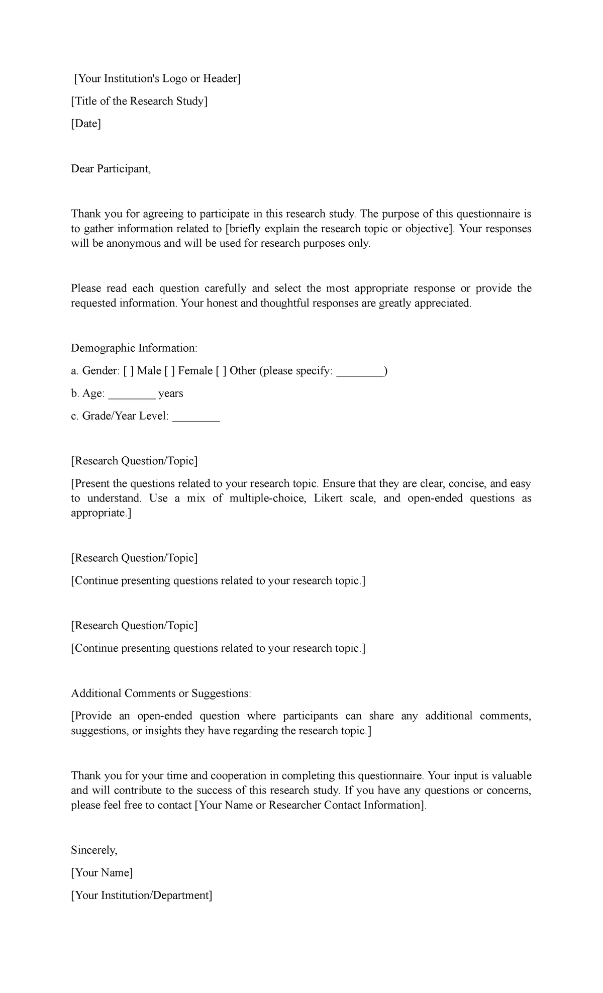 Sample Letter in Conducting survey - [Your Institution's Logo or Header ...