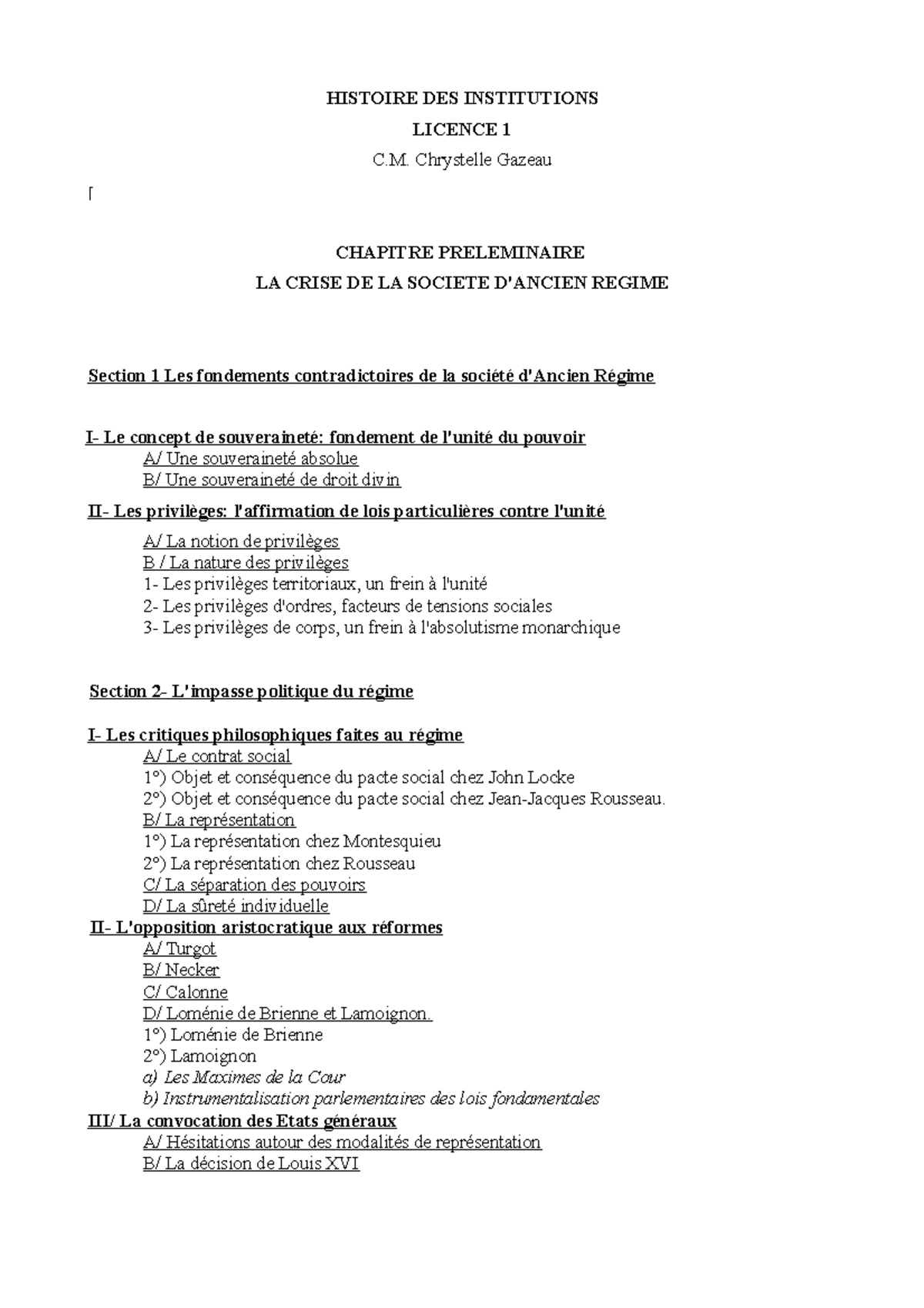 Plan CM histoire du droit L1 - HISTOIRE DES INSTITUTIONS LICENCE 1 C ...