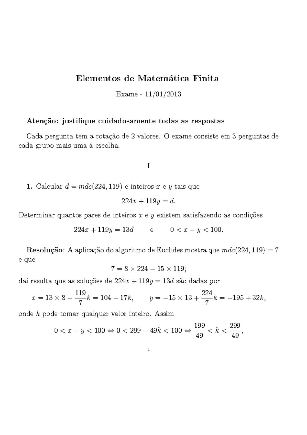 Elementos De Matemática Finita Exame1301 Elementos De Matem ́atica Finita Exame 1101 Aten 1881