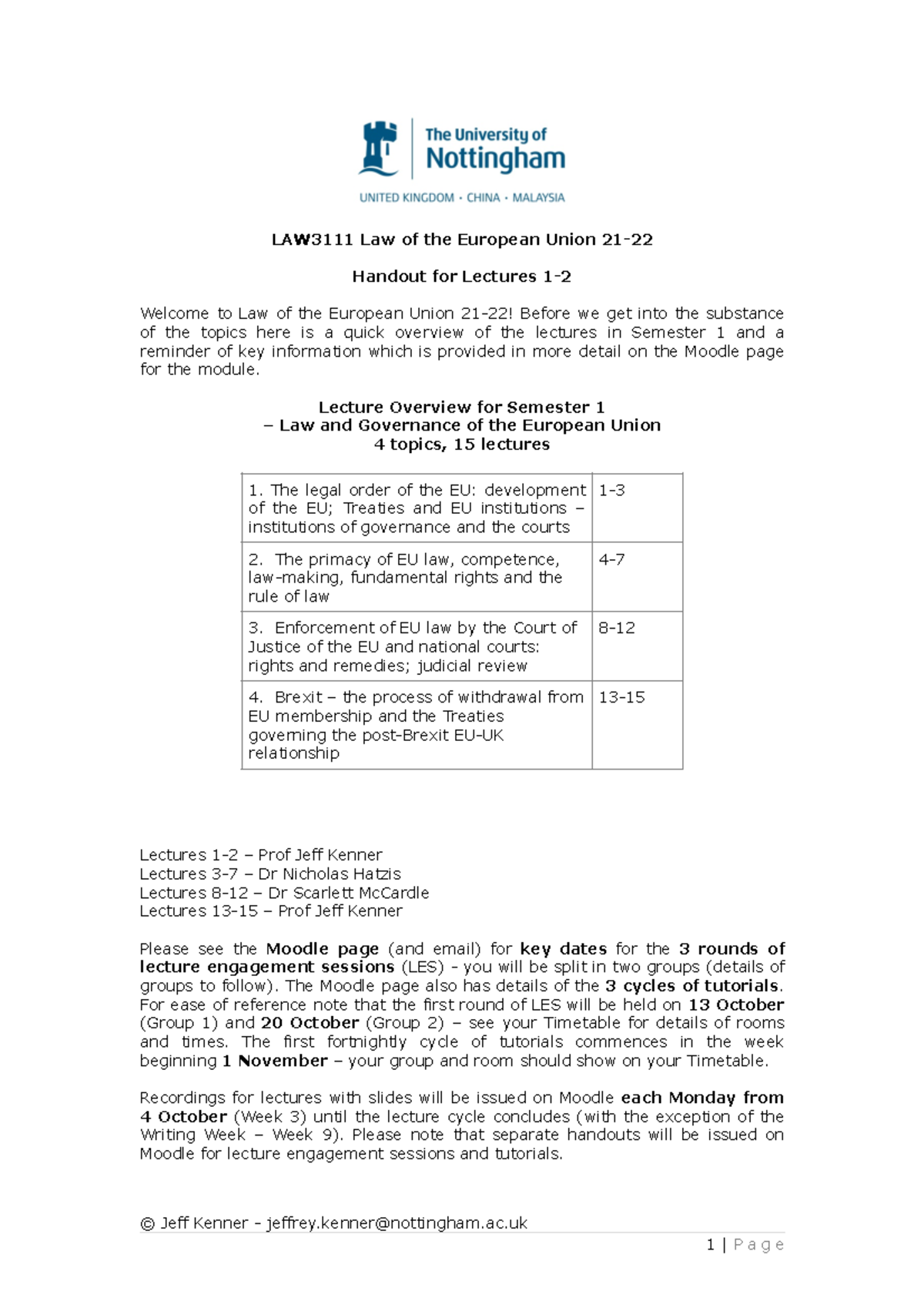 Law of the EU 21-22 L1-2 - LAW3111 Law of the European Union 21 ...