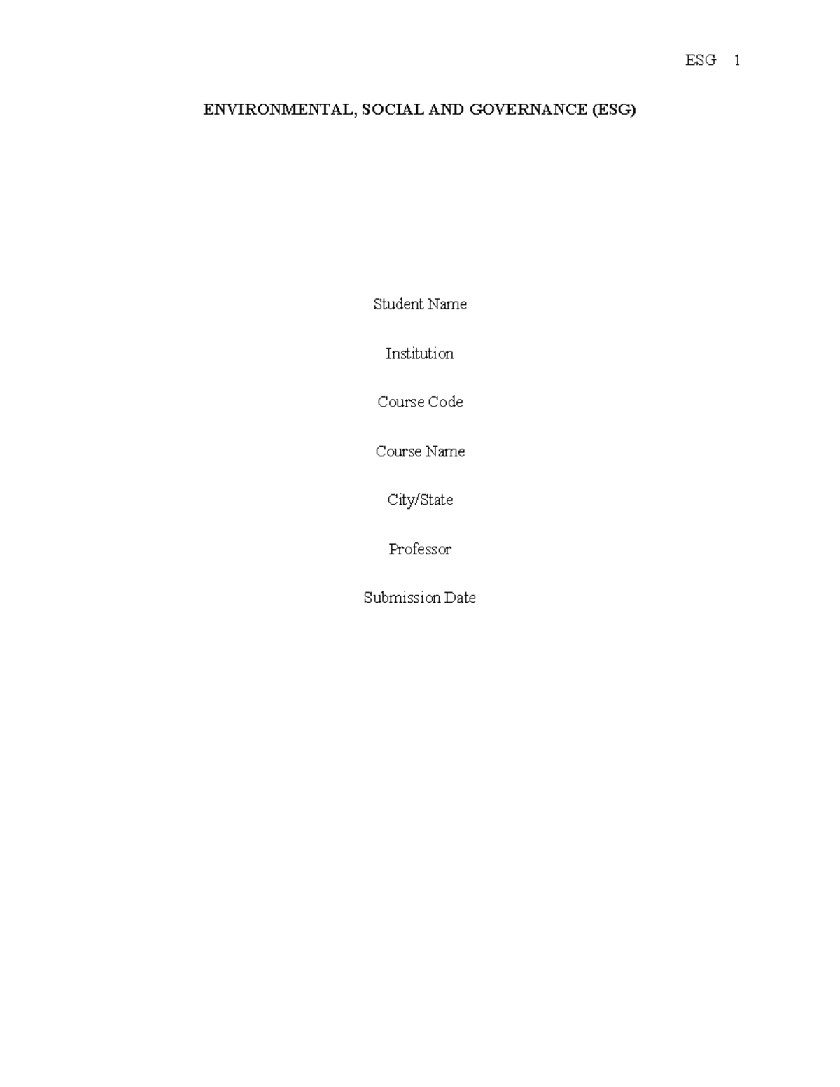 Environmental, social and governance (ESG) Research paper ...