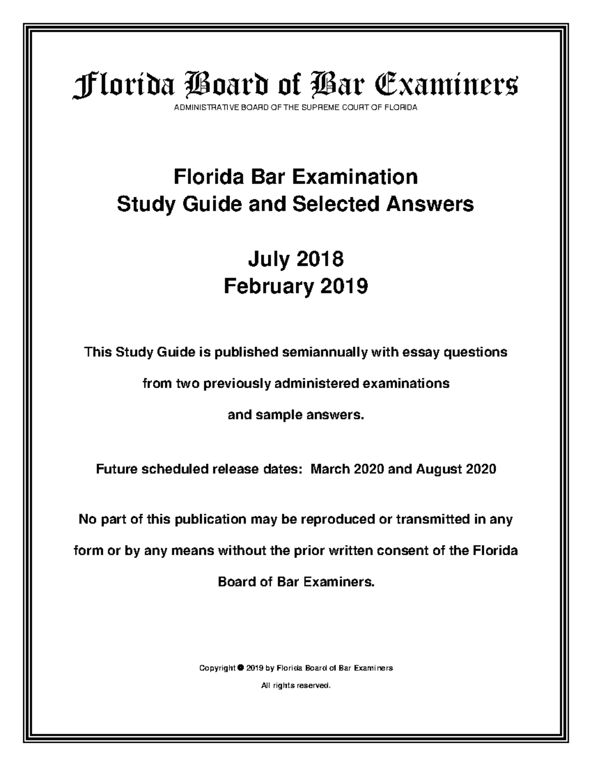 Florida BAR Examination Study Guide 2019 Florida Board of Bar