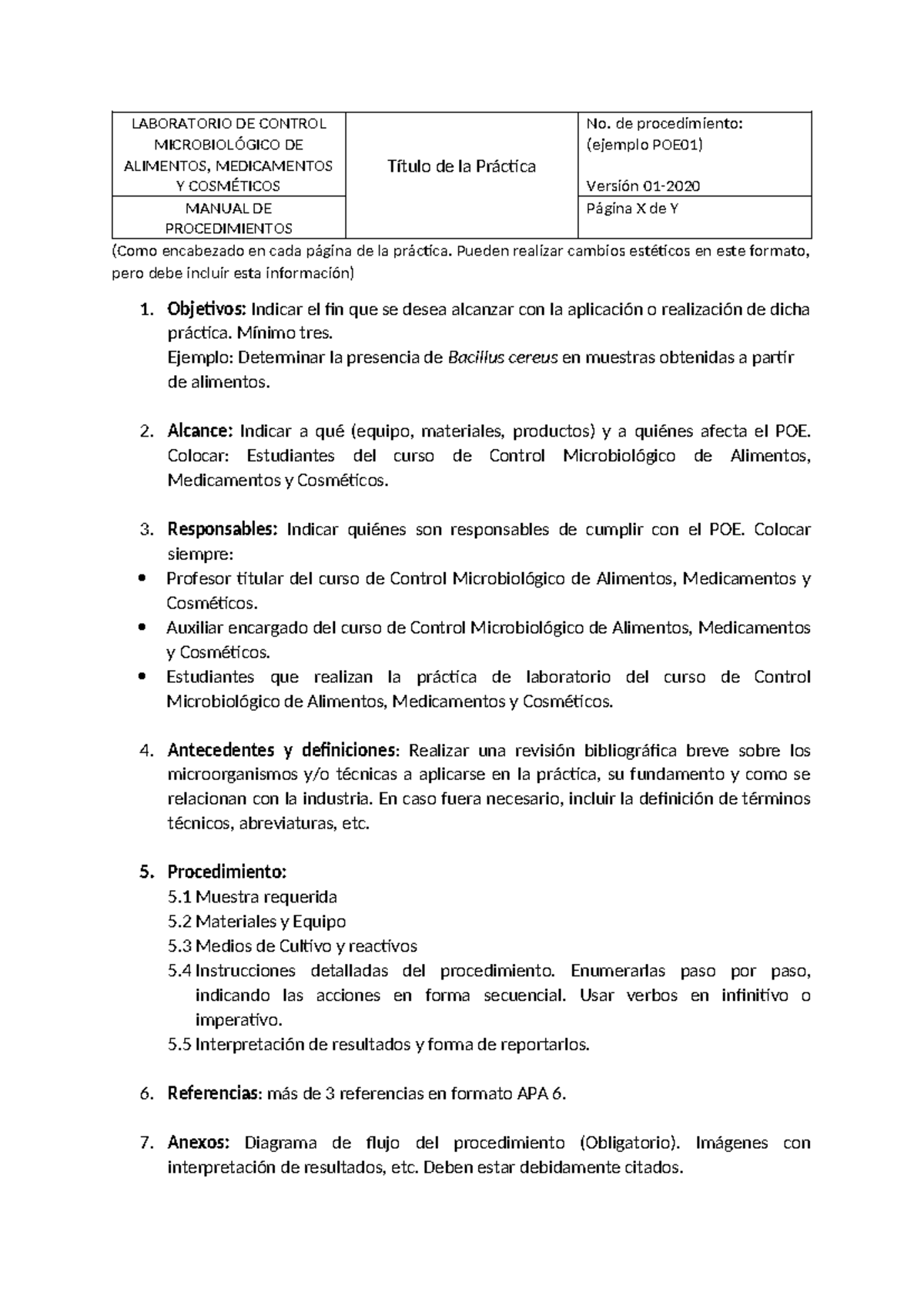 Formato POE - ayuda practica - LABORATORIO DE CONTROL MICROBIOLÓGICO DE ...