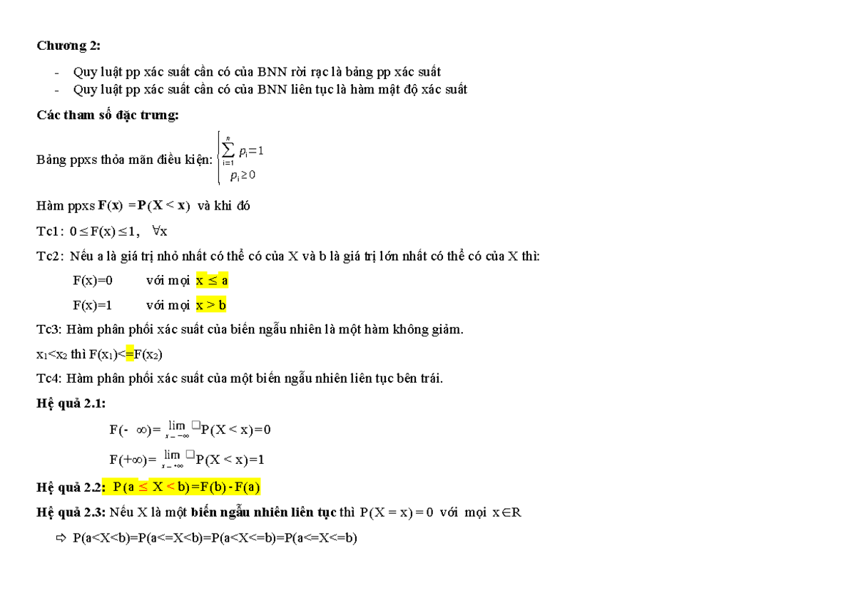 Các công thức từ c2-c7 - Chương 2: - Quy luật pp xác suất cần có của ...
