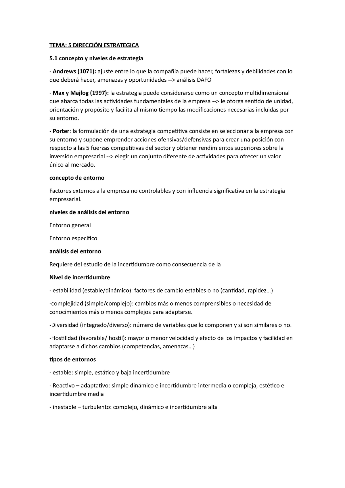 Tema 5 Apuntes Tema 5 DirecciÓn Estrategica 5 Concepto Y Niveles De Estrategia Andrews 7364