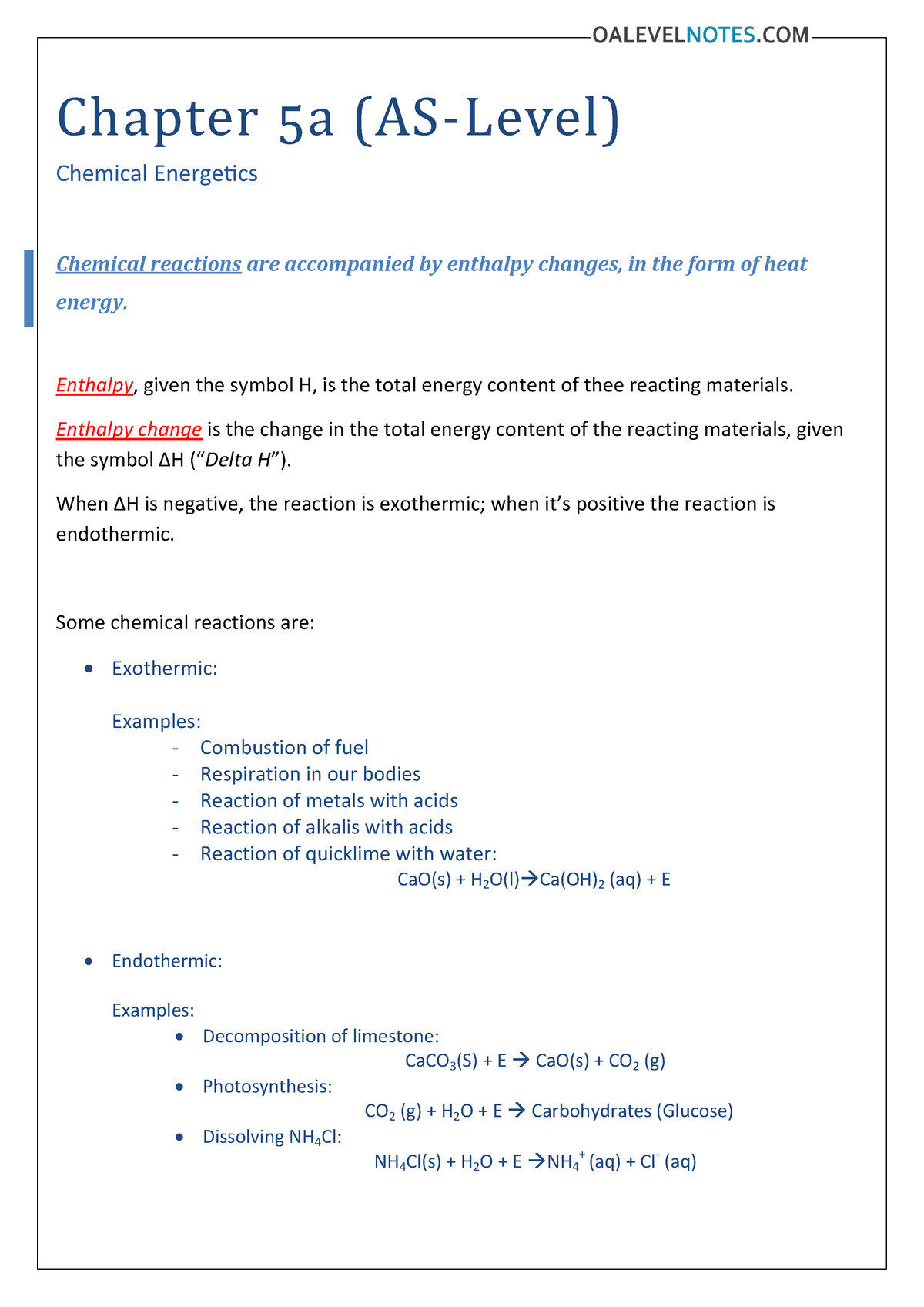 Chapter 5a Chemical Energetics - Chapter 5a (AS-Level) Chemical ...