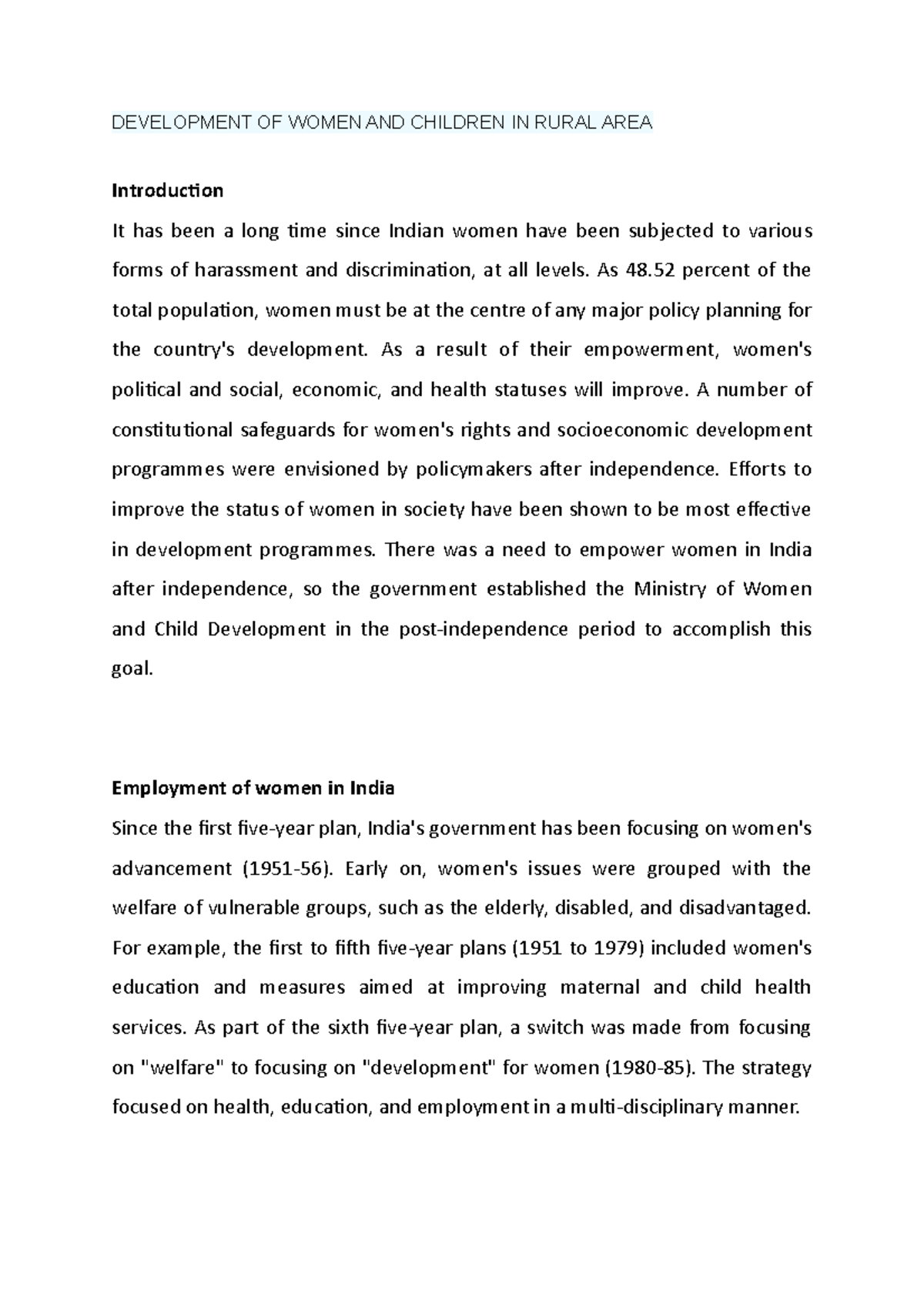 Development OF Women AND Children IN Rural AREA - DEVELOPMENT OF WOMEN ...