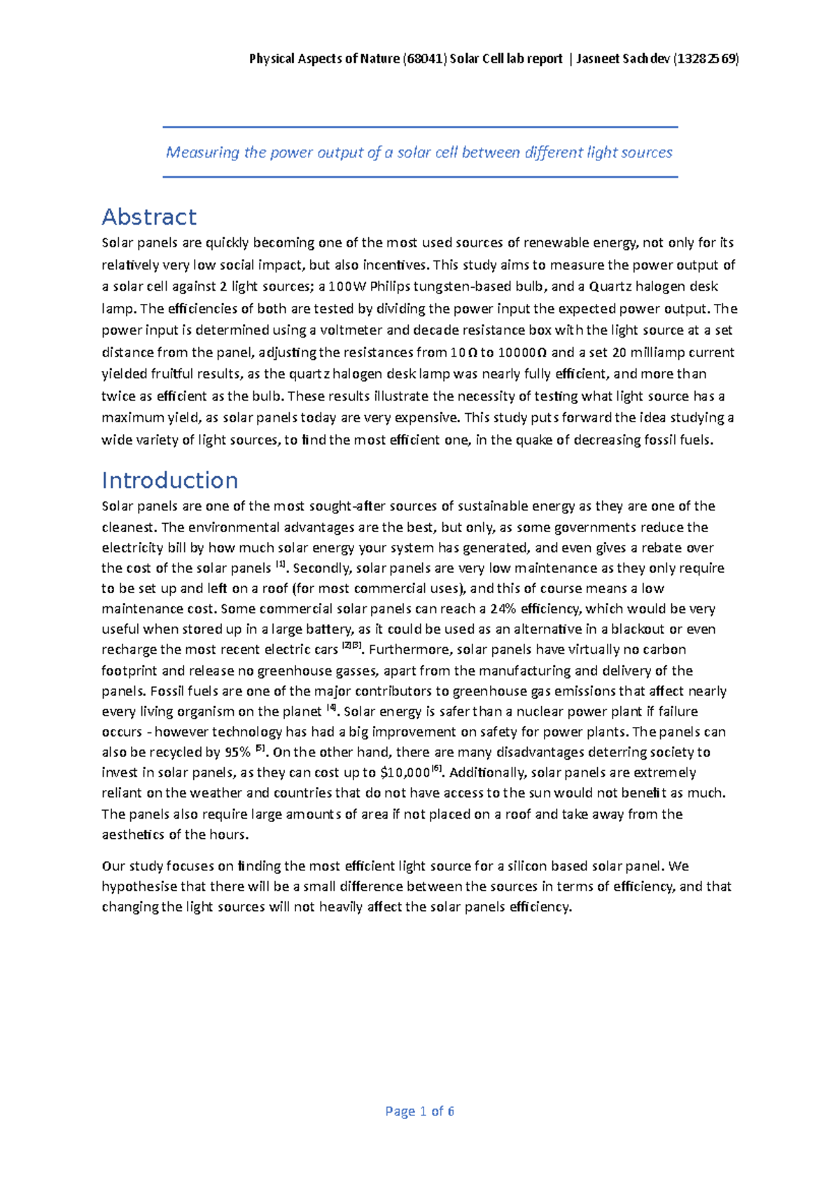 PAN report - Physical Aspects of Nature (68041) Solar Cell lab report ...