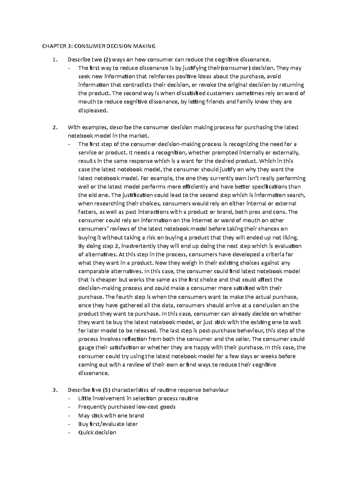 Tutorial 3,4,5 & 7 - CHAPTER 3: CONSUMER DECISION MAKING Describe two ...