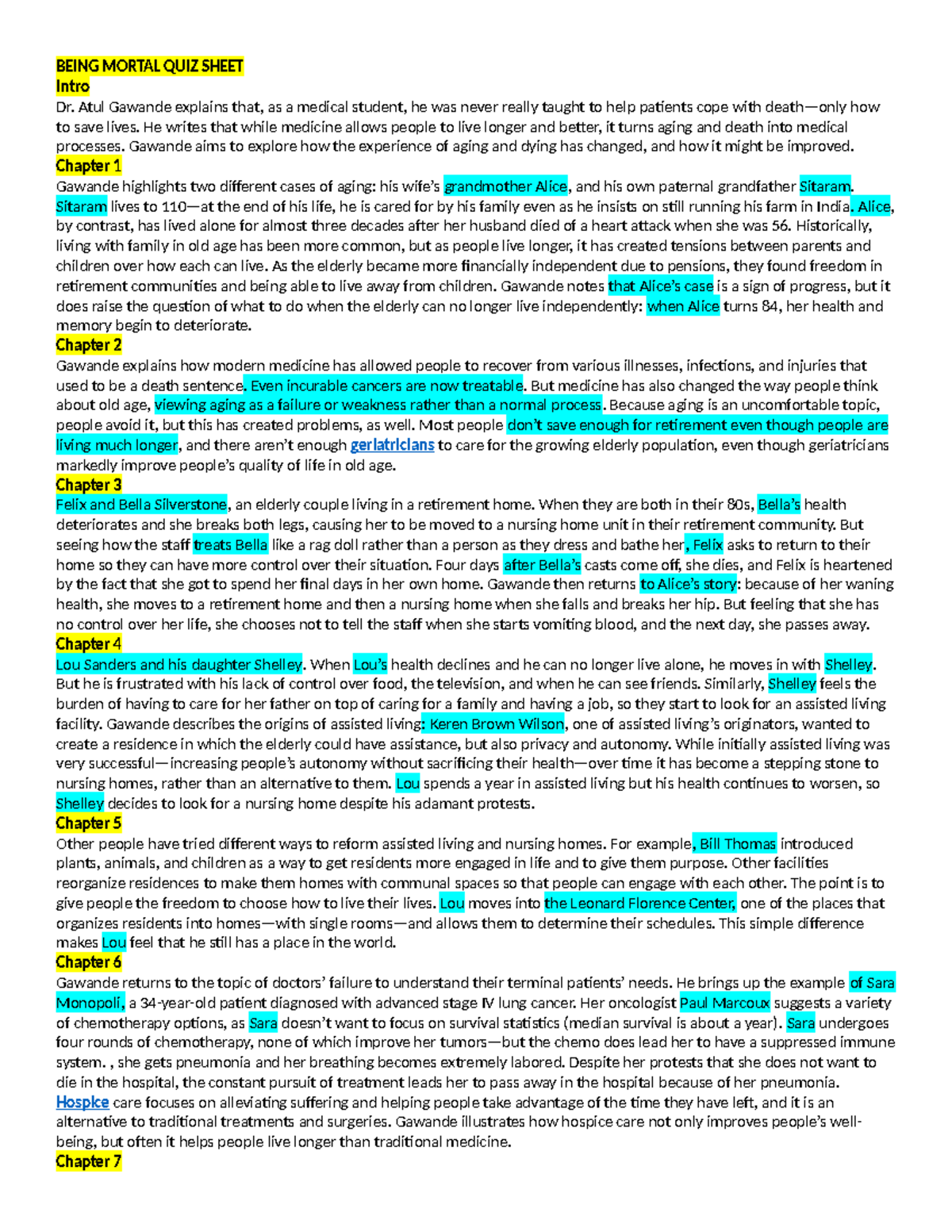 Being mortal cheat sheet - BEING MORTAL QUIZ SHEET Intro Dr. Atul ...