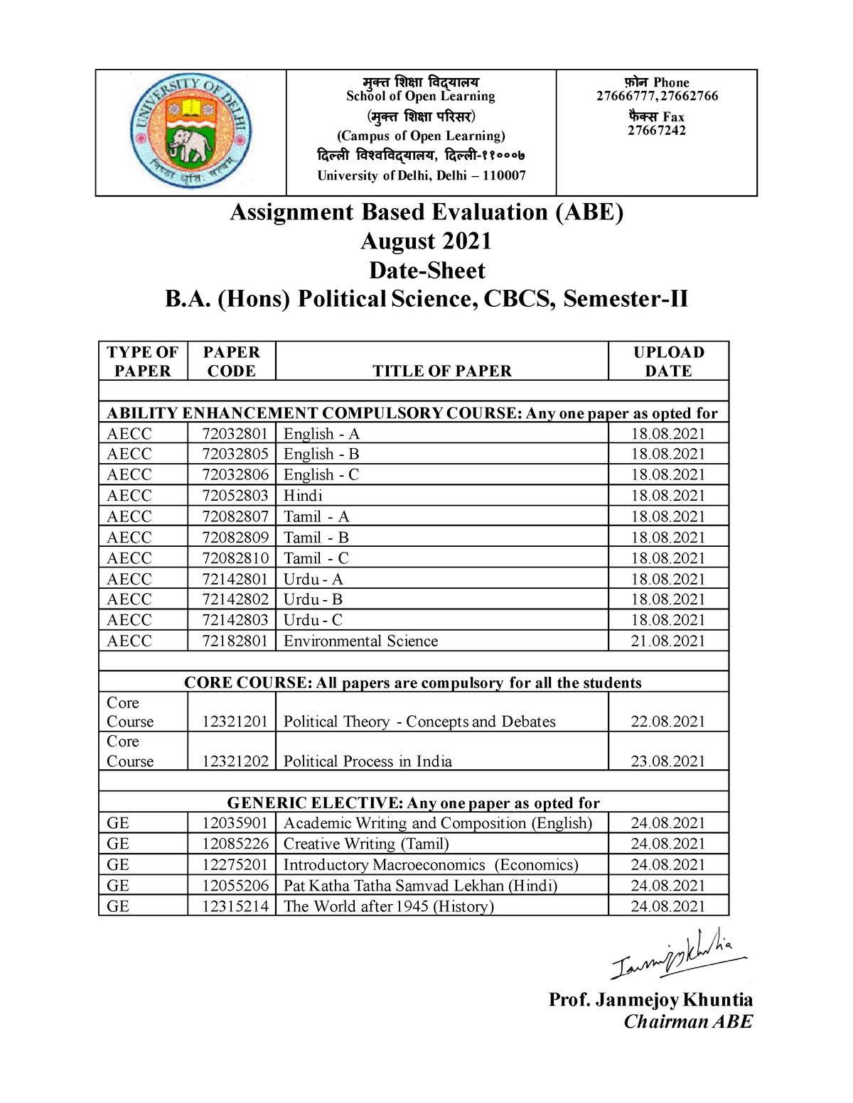 B.A. Hons. Political Science - मुक्त्त शिक्षा विद्यालय School Of Open ...