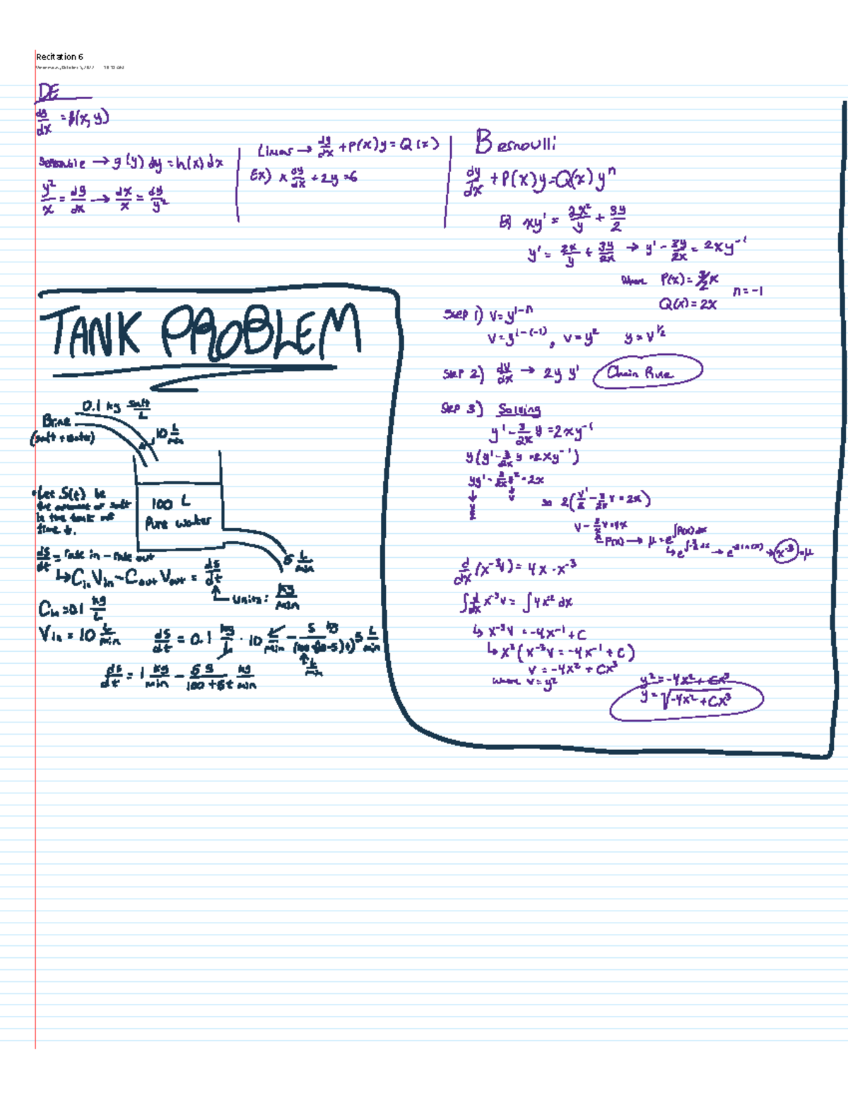 Differential Equations Class 16 MATH 231 Recitation 6 Wednesday