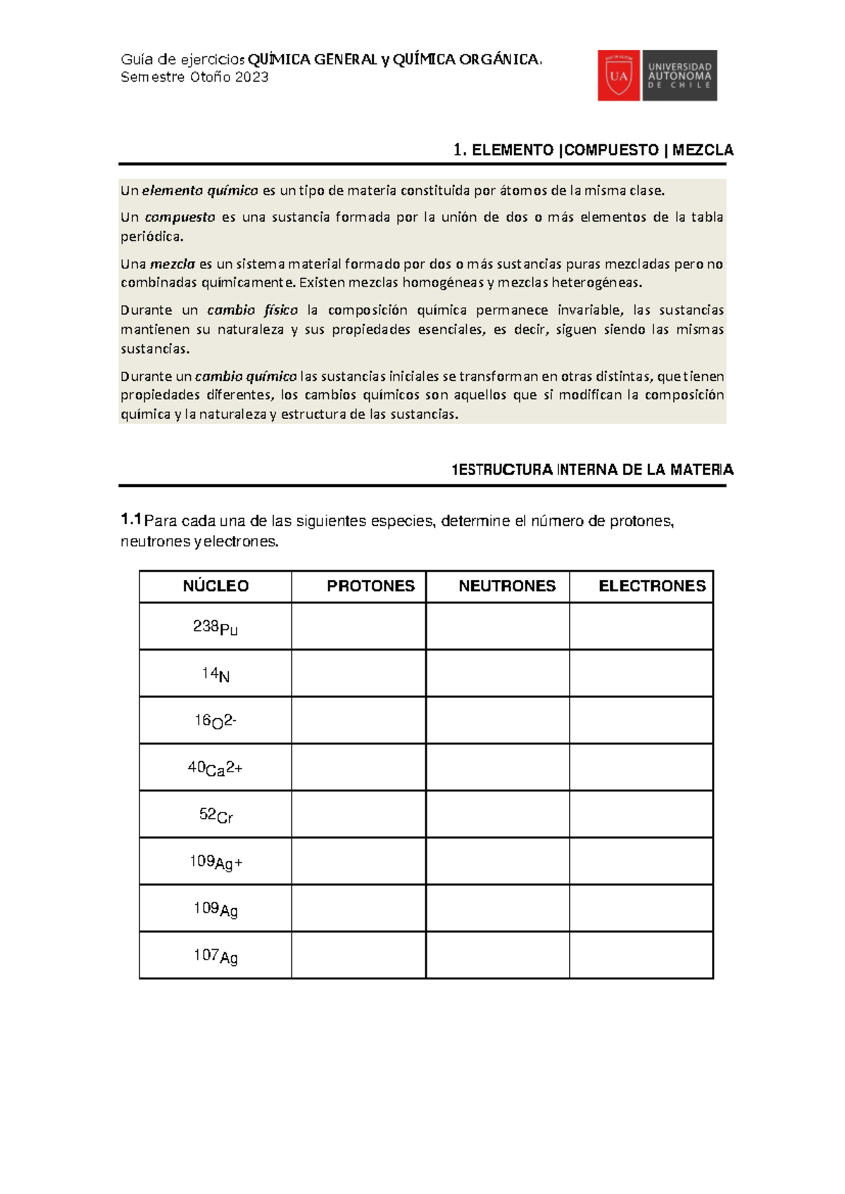 Gu%C3%ADa+Ejercicios+Unidad+1+QGO 2023 - Semestre Otoño 2023 1 ...