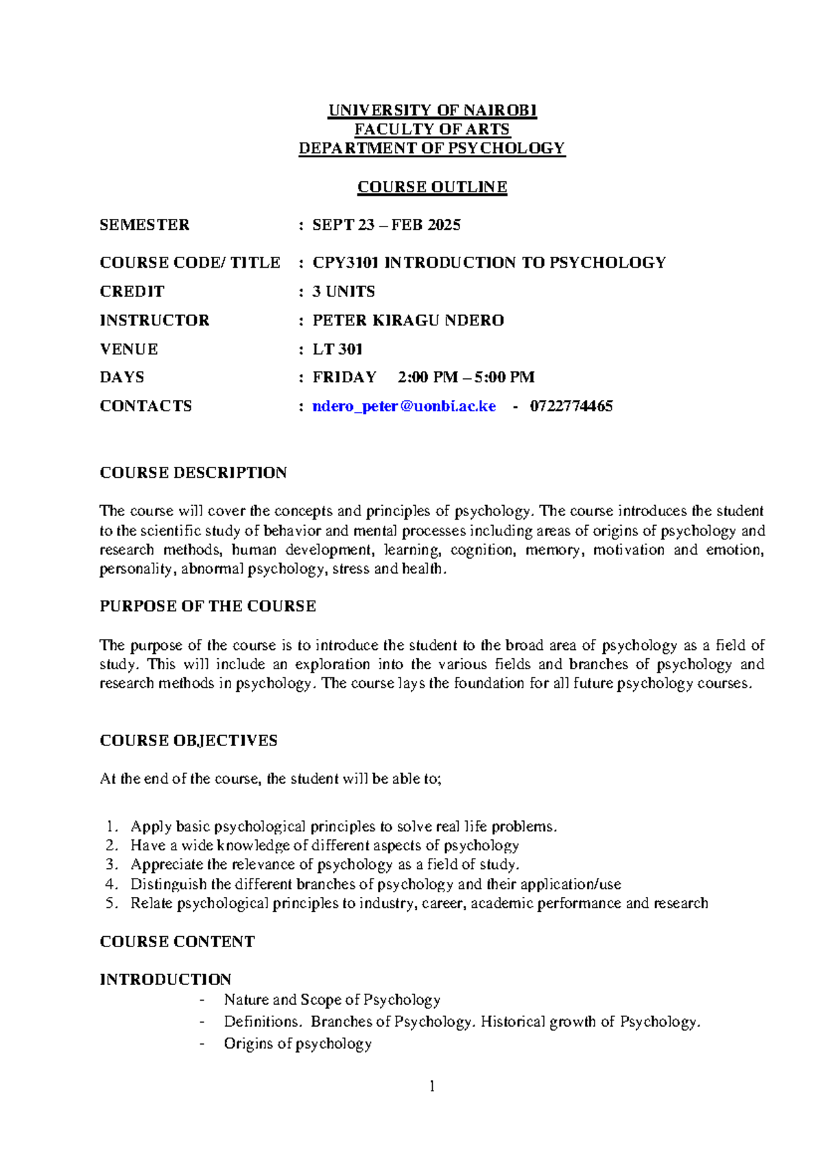 Course Outline ECON Group latest 1 UNIVERSITY OF NAIROBI FACULTY OF