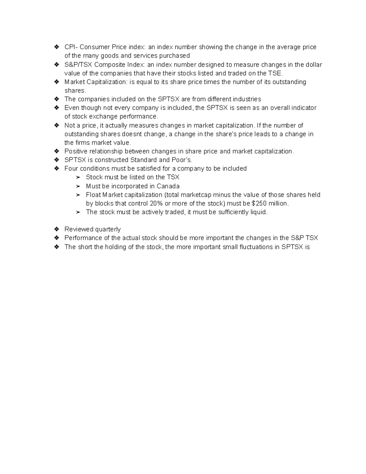 Ragan, What S P,TSX really measure CPI Consumer Price index an index number showing the