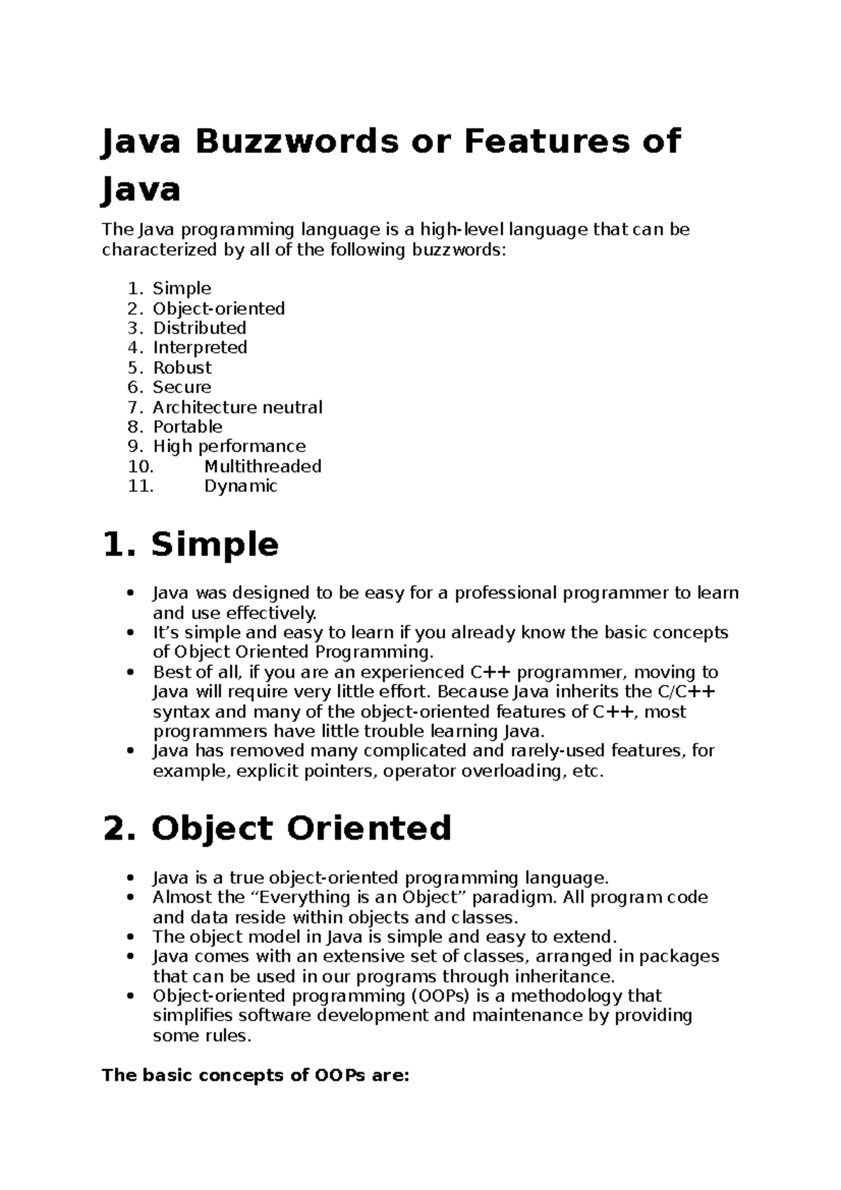 Java Buzzwords Or Features Of Java - Java Buzzwords Or Features Of Java 