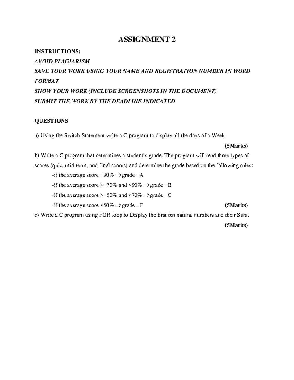 Assignment 2 MAY-AUG - ASSIGNMENT 2 INSTRUCTIONS; AVOID PLAGIARISM SAVE ...