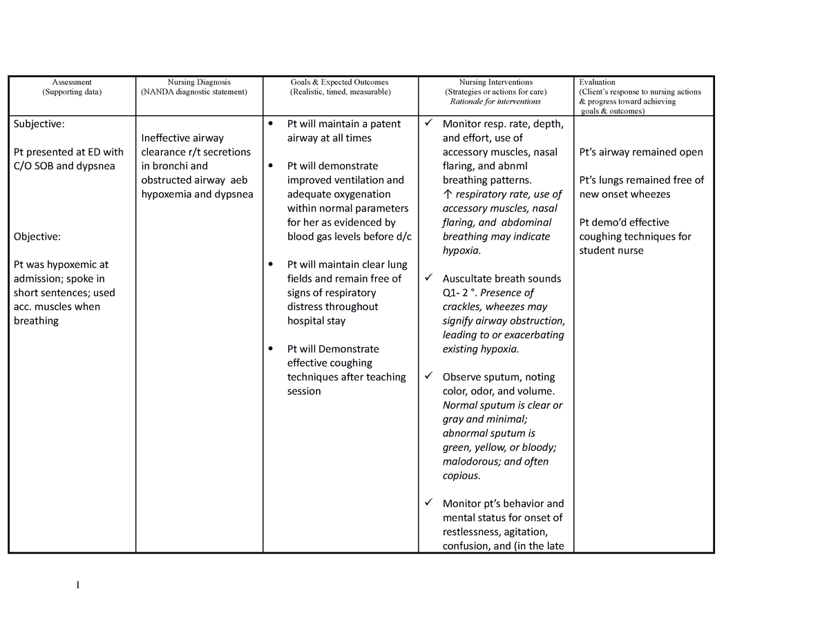 22953075 Nursing Care Plan COPD - Assessment (Supporting data) Nursing ...