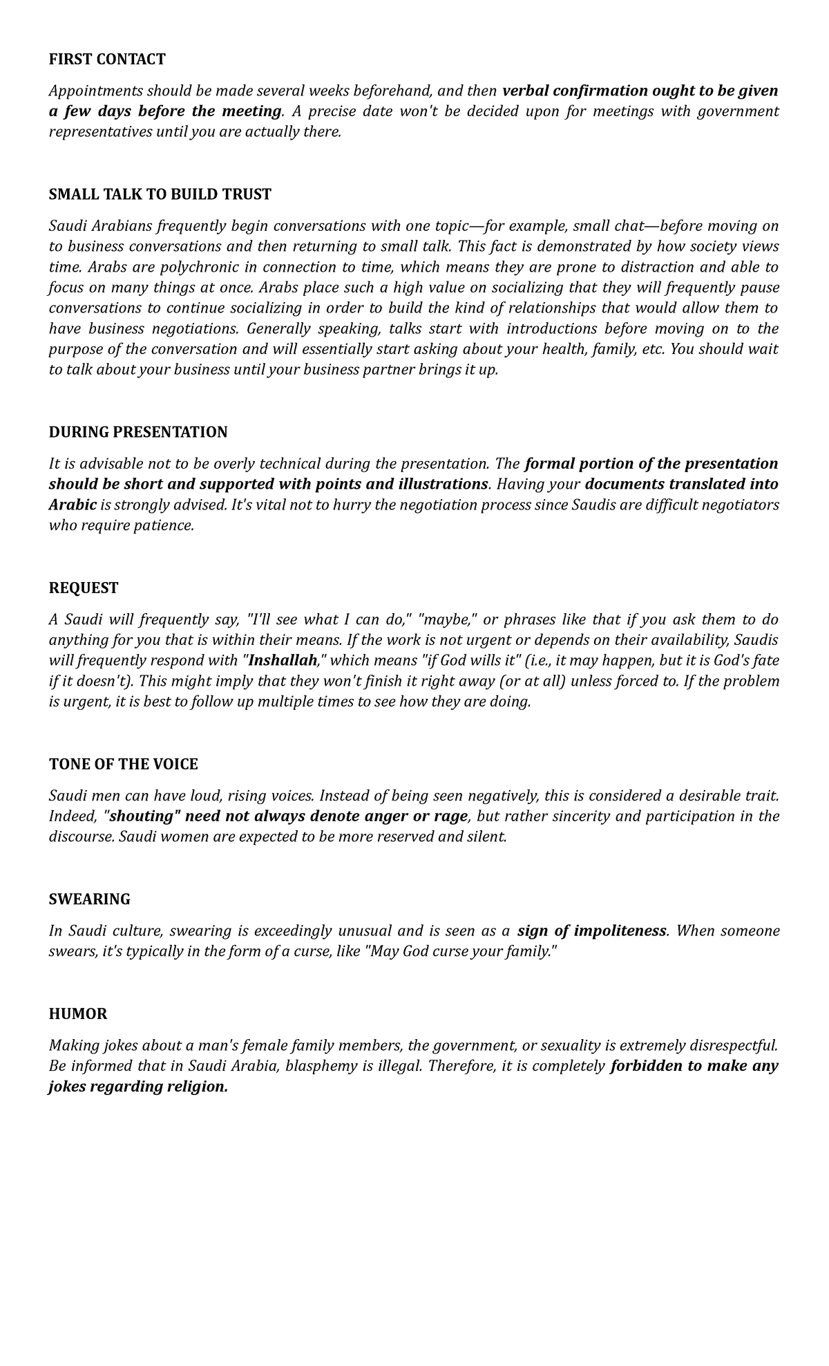 Communication Style (Saudi Arabia) - FIRST CONTACT Appointments should ...