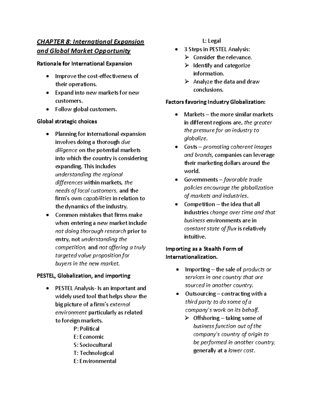 Int. Trade & Finance - chapter 8 and 9 Cartes