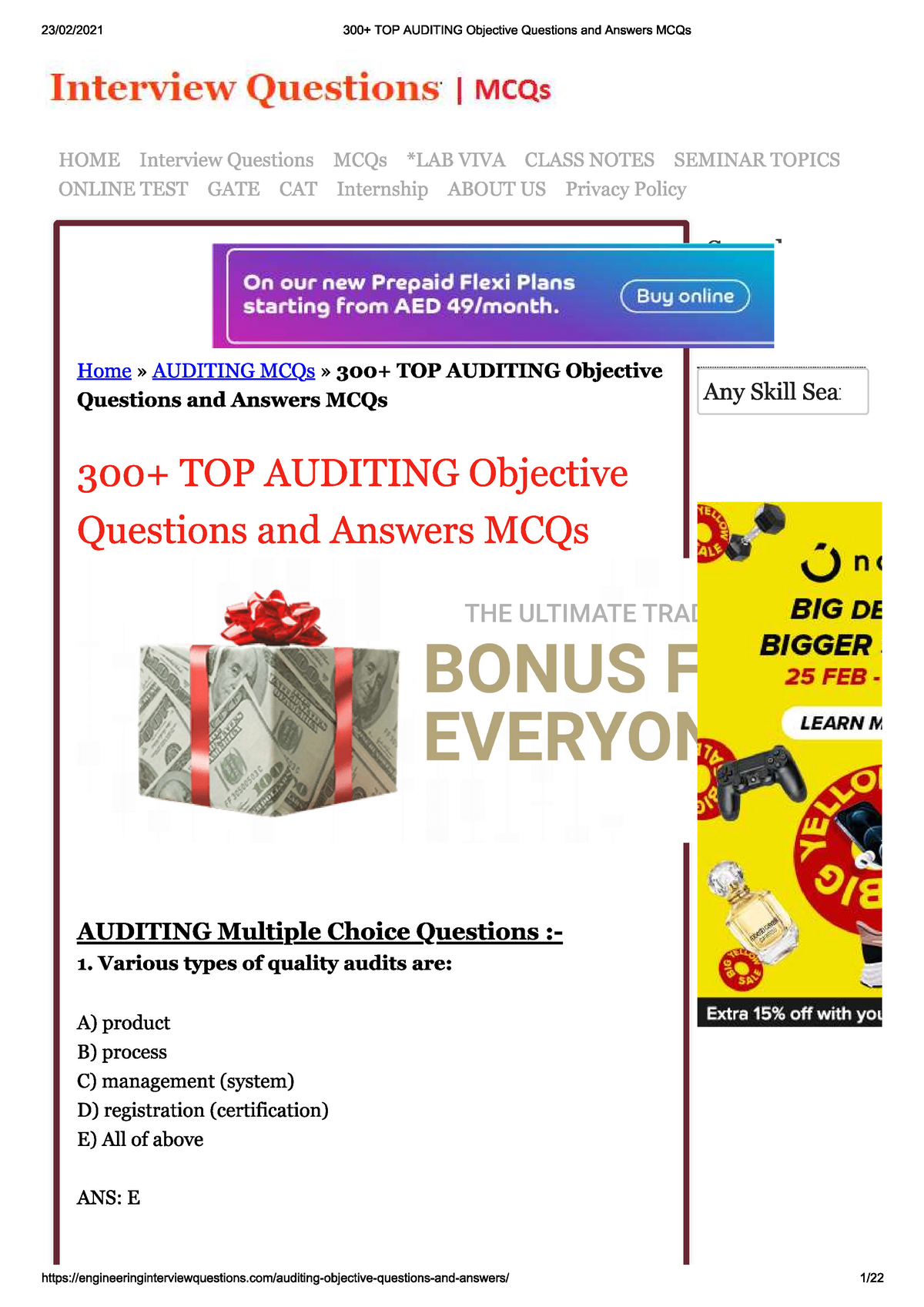 MCQ ON AUDITING WITH CORRECT ANSWERS - B.COM - Studocu