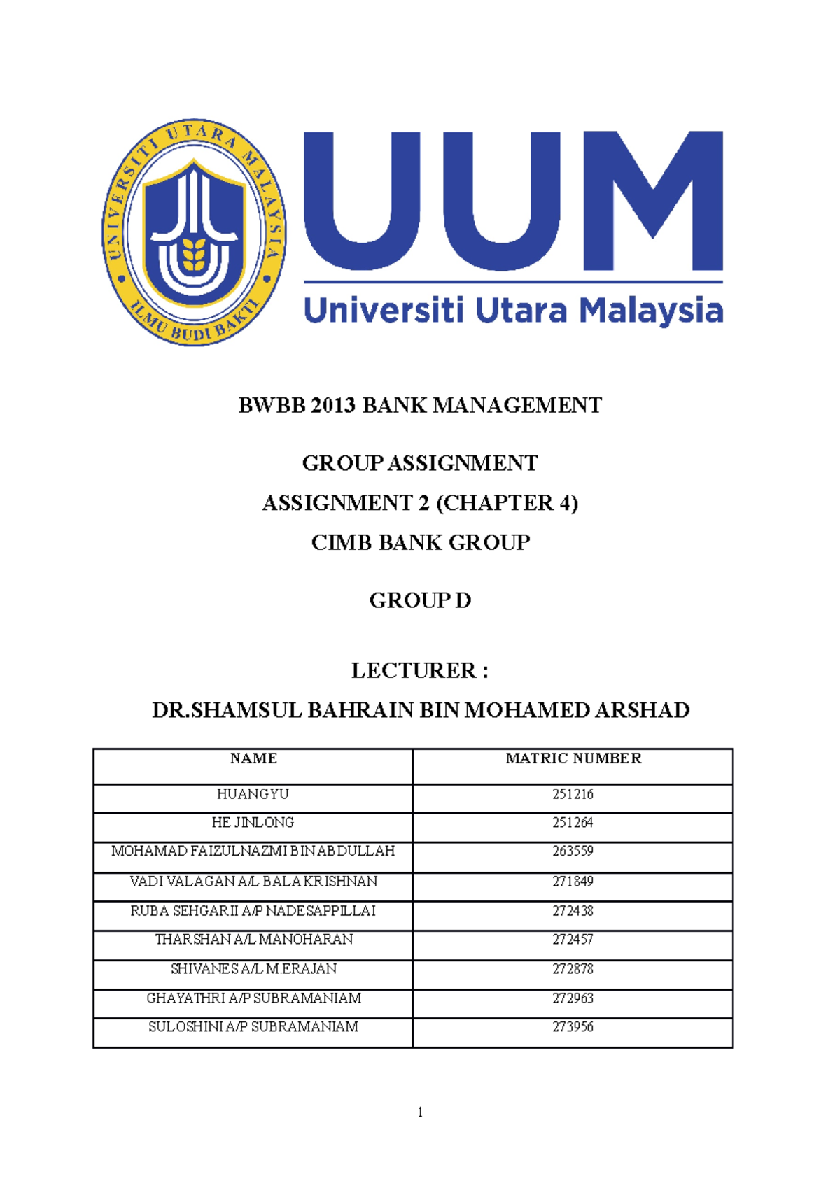 Bank Mgmt Latest - Assignment - BWBB 2013 BANK MANAGEMENT GROUP ...