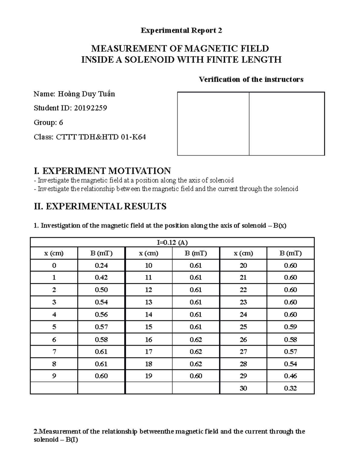 Experiment 2(edited) exp2 Experimental Report 2 MEASUREMENT OF FIELD INSIDE A