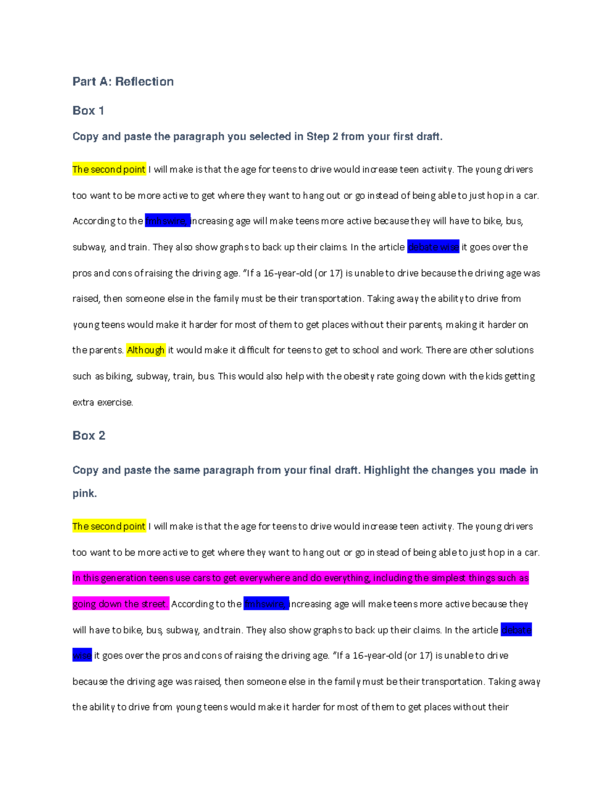 Publishing your argument 1 - Part A: Reflection Box 1 Copy and paste ...
