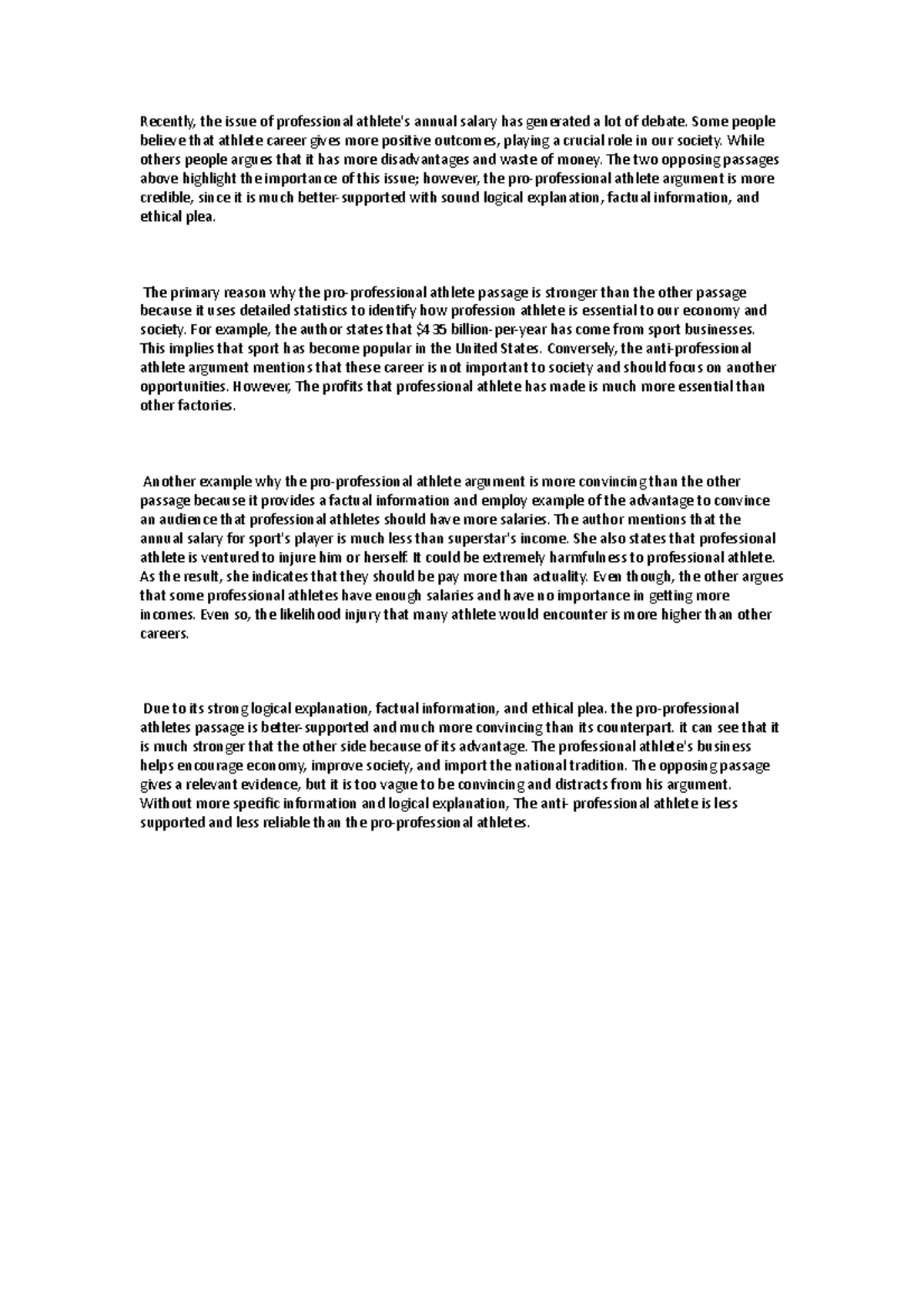Professional athlete - GED Essay example - Recently, the issue of ...