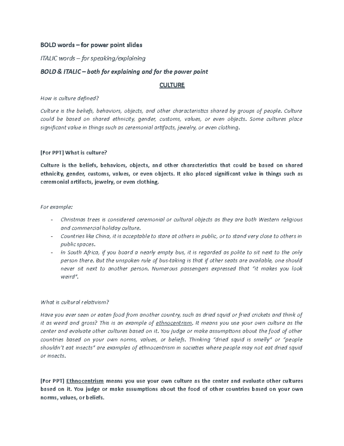 Document 3 - Hi. - BOLD words – for power point slides ITALIC words ...