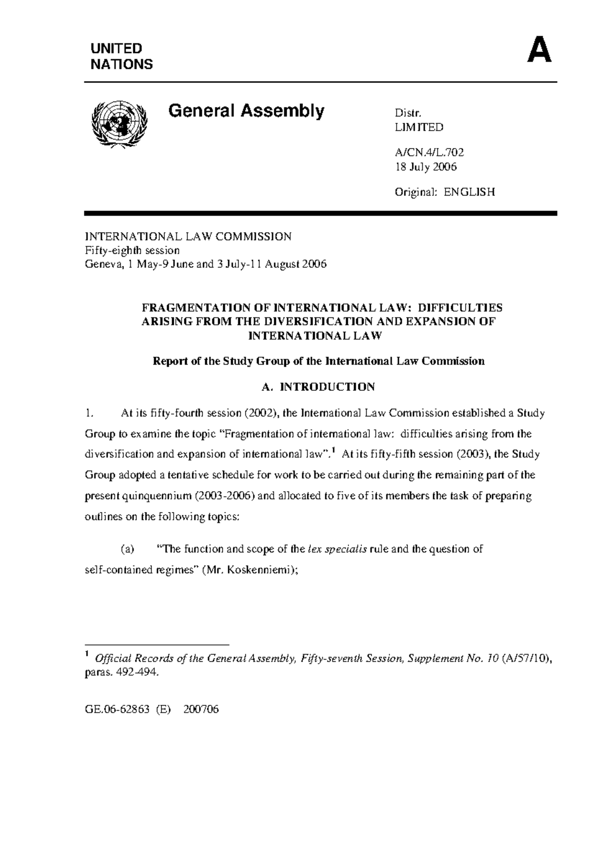 Fragmentation - UNITED NATIONS A General Assembly Distr. LIMITED A/CN/L ...