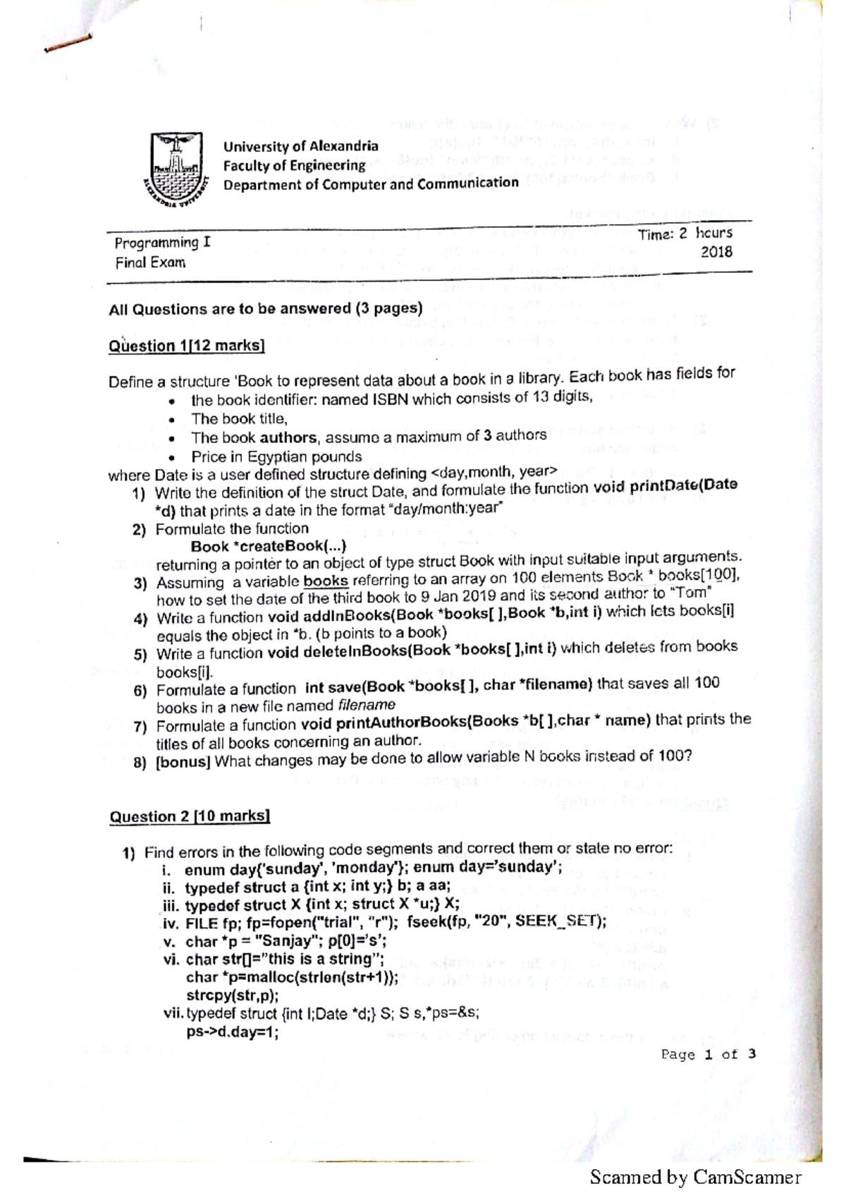 Programming I Final Exam - Scanned by CamScanner Scanned by CamScanner ...