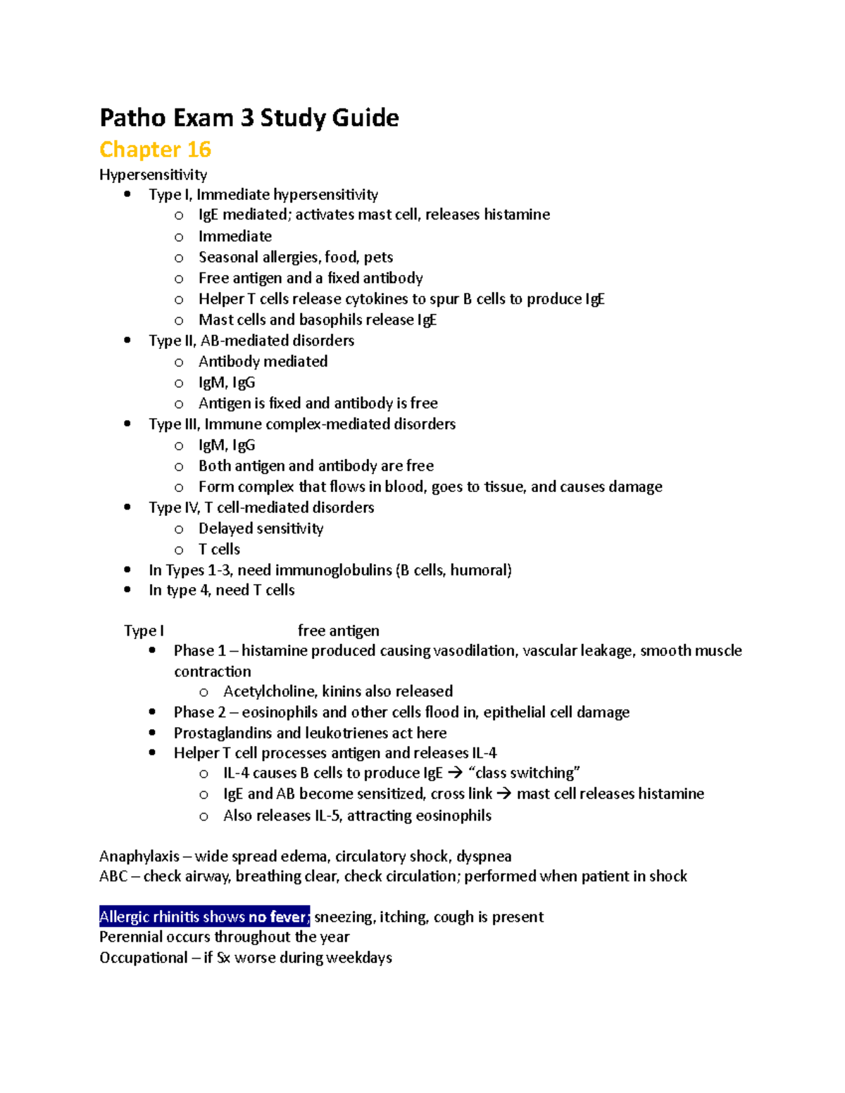 Patho Exam 3 Study Guide 1 - Patho Exam 3 Study Guide Chapter 16 ...