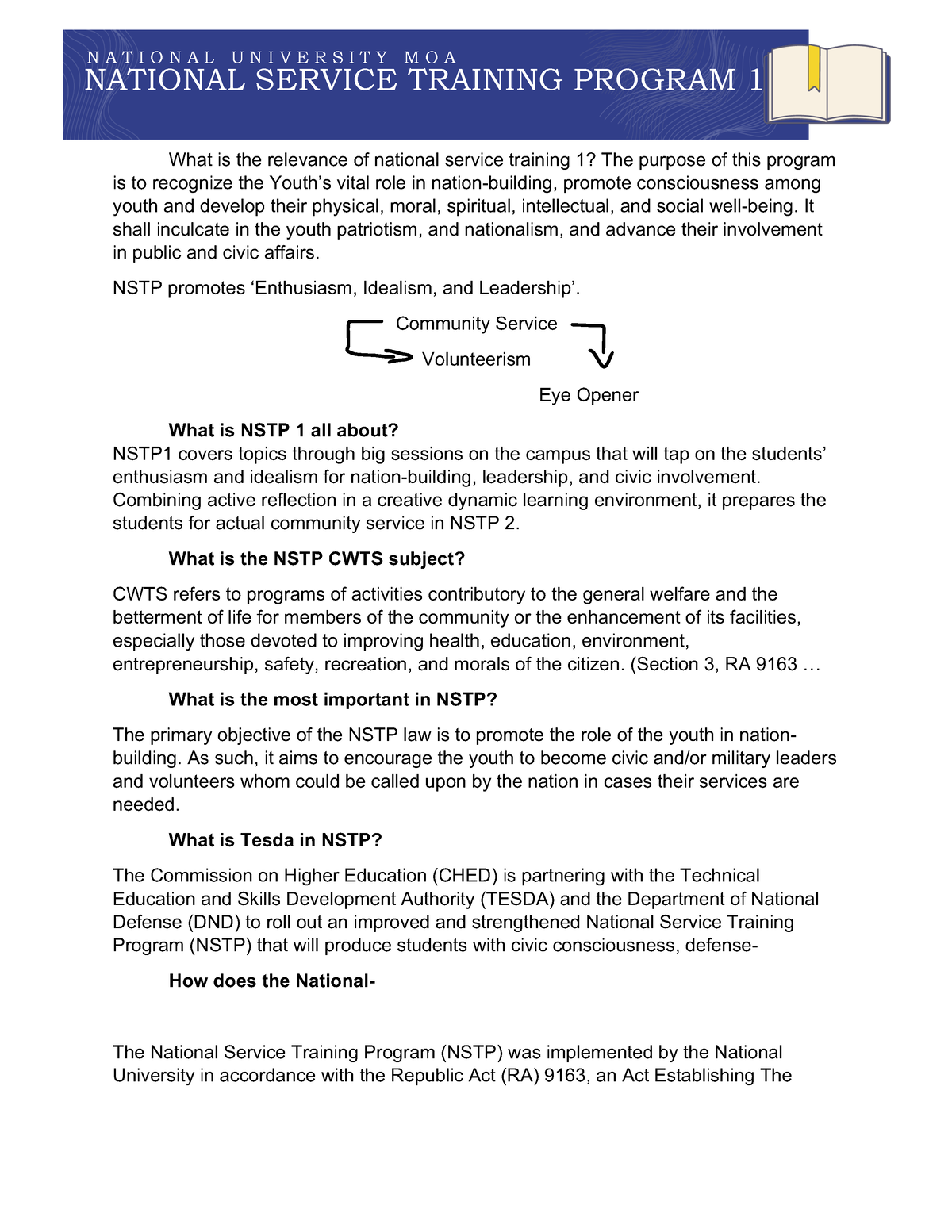 NSTP1-Notes - N/A - What Is The Relevance Of National Service Training ...