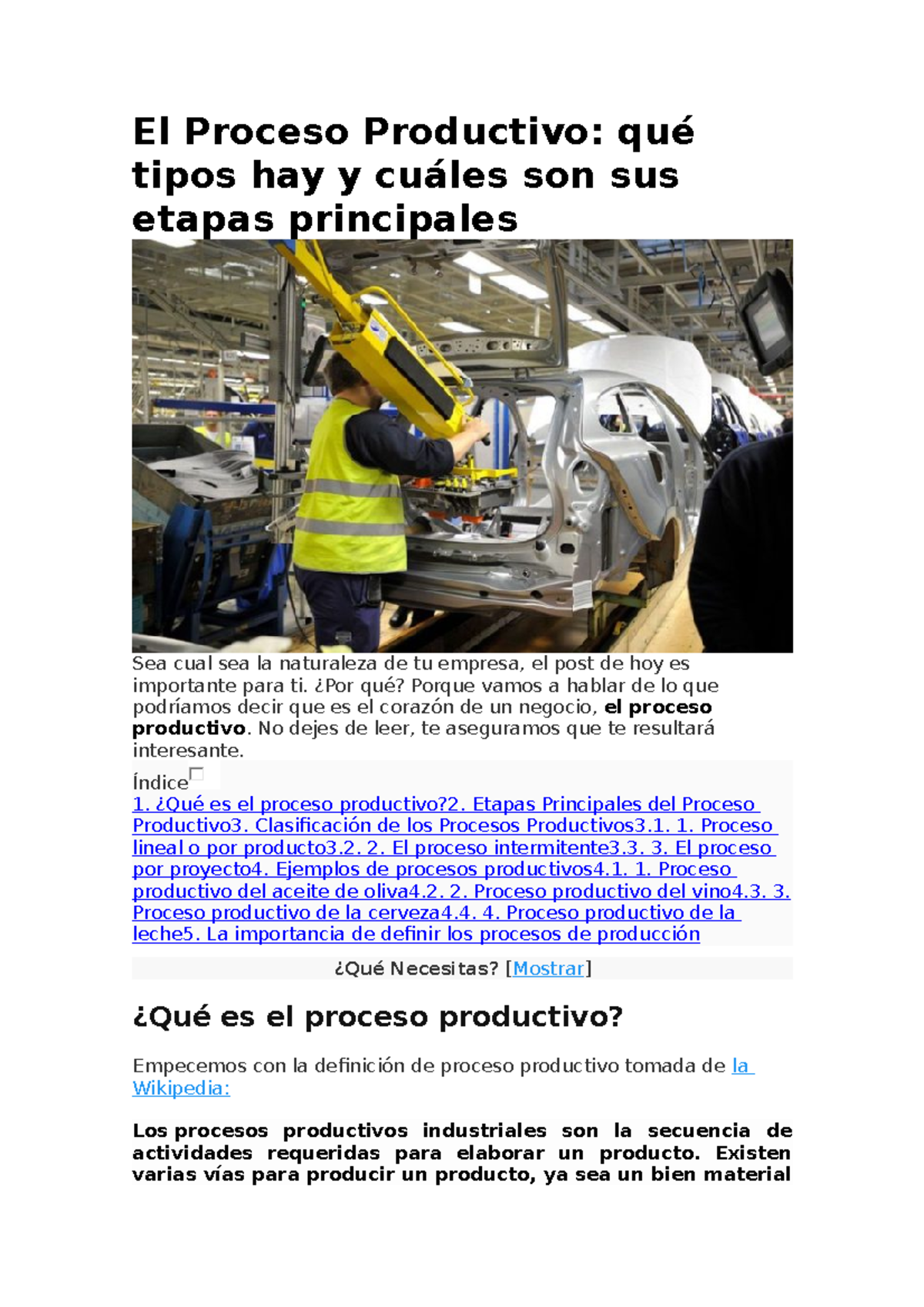 Procesos productivos El Proceso Productivo qué tipos hay y cuáles son sus etapas principales