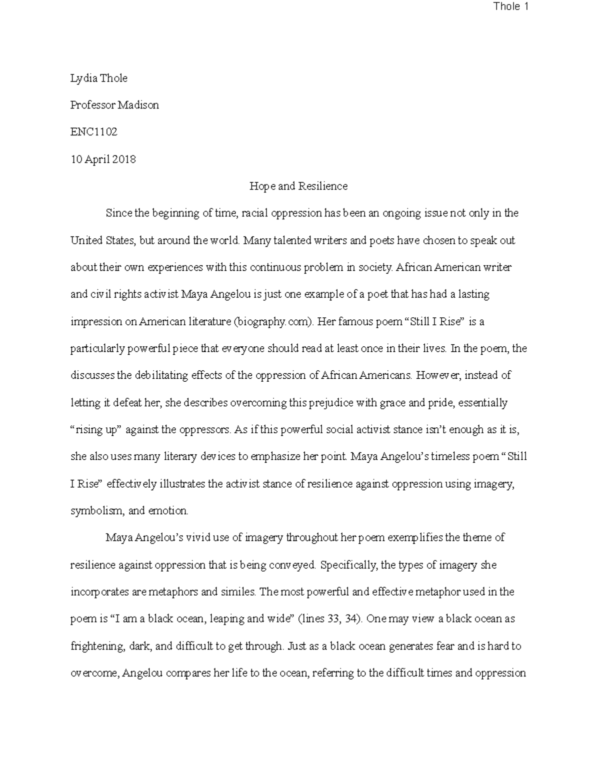 Poetry Essay Final Enc 1102 Studocu