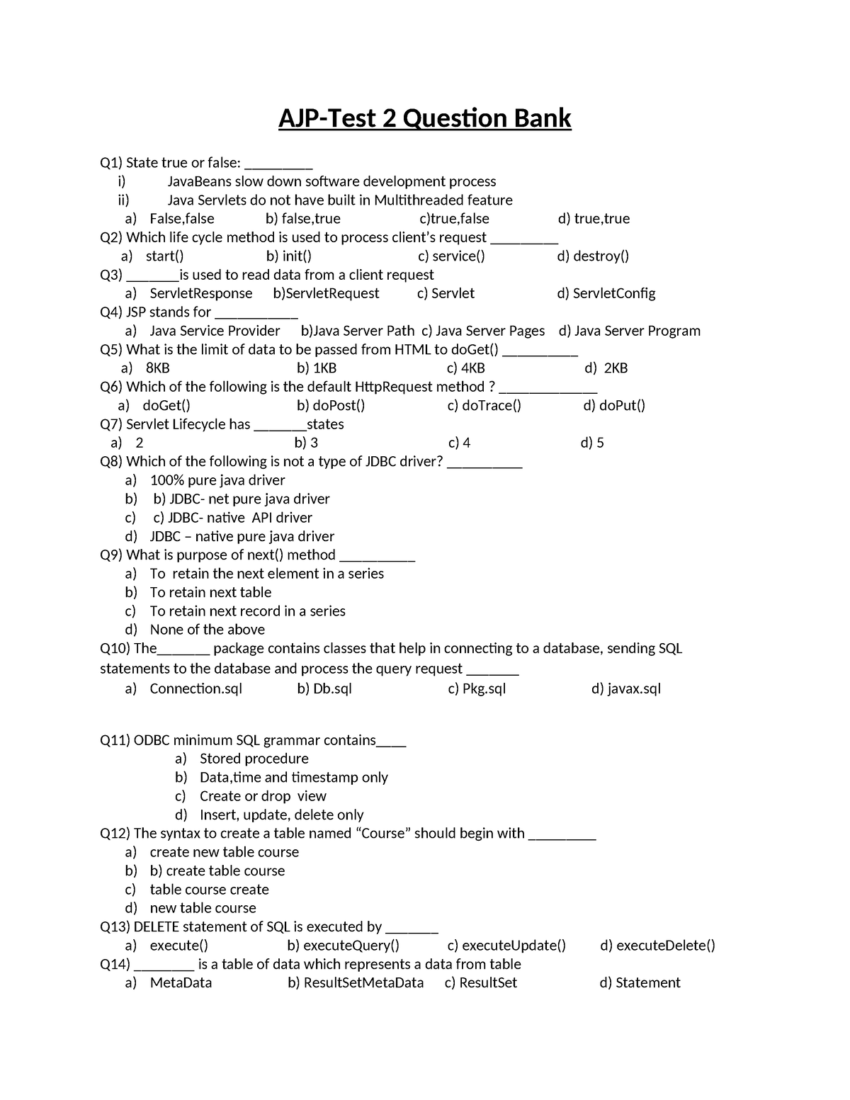 AJP-Test 2 Question Bank - AJP-Test 2 Question Bank Q1) State True Or ...