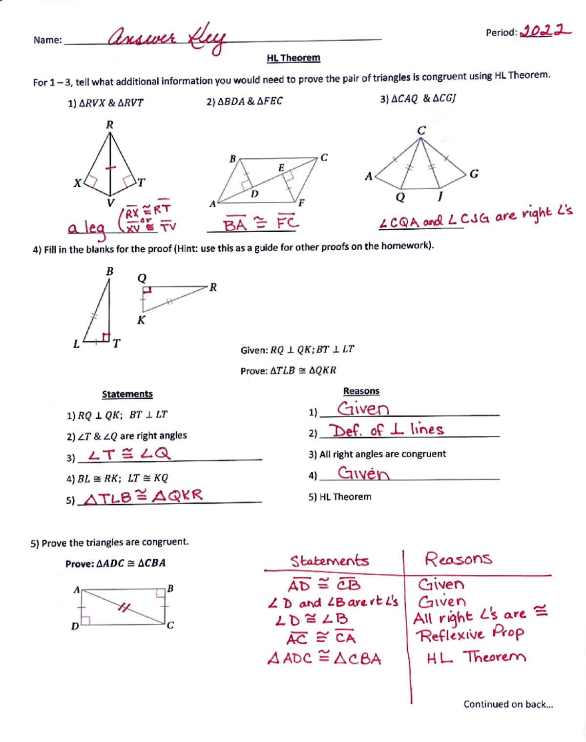 4.6 HL answer key geo - Name : __ _,,a.-~ ...... -&- .... ~~-~-?1- HL ...