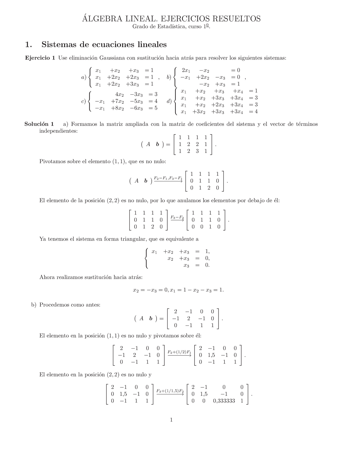 Práctico Ejercicios Resueltos Sistemas De Ecuaciones Lineales