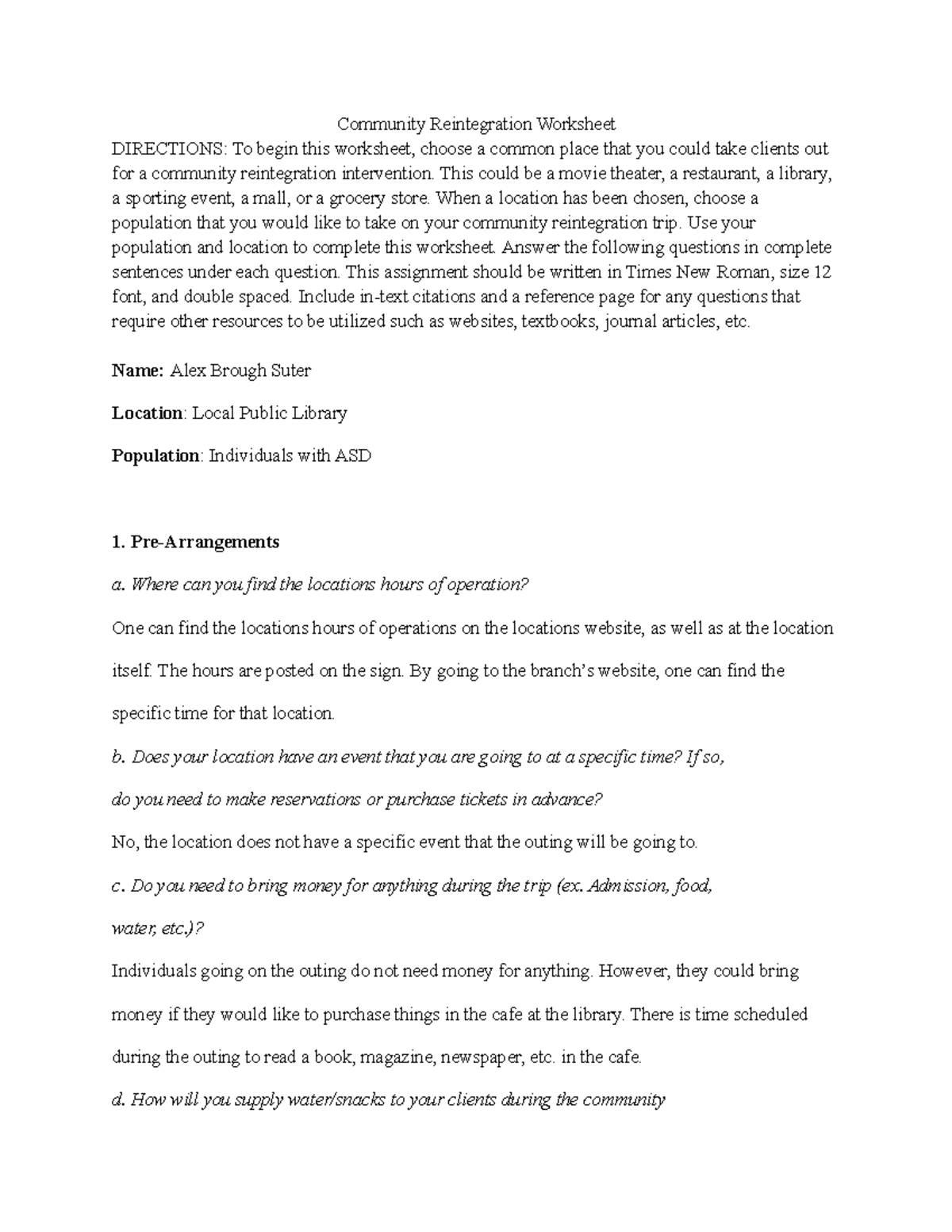 Community Reintegration WS - Community Reintegration Worksheet ...