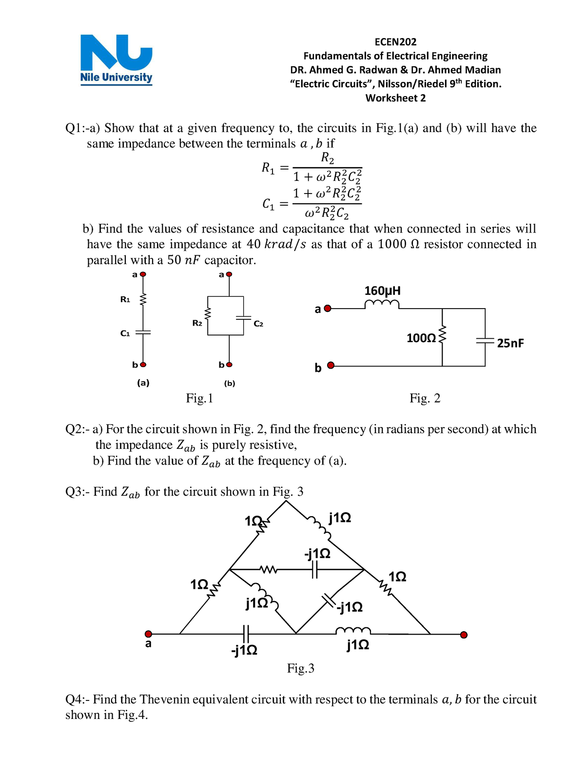 Worksheet 2 Questions Electric Circuits - ECEN Fundamentals Of ...