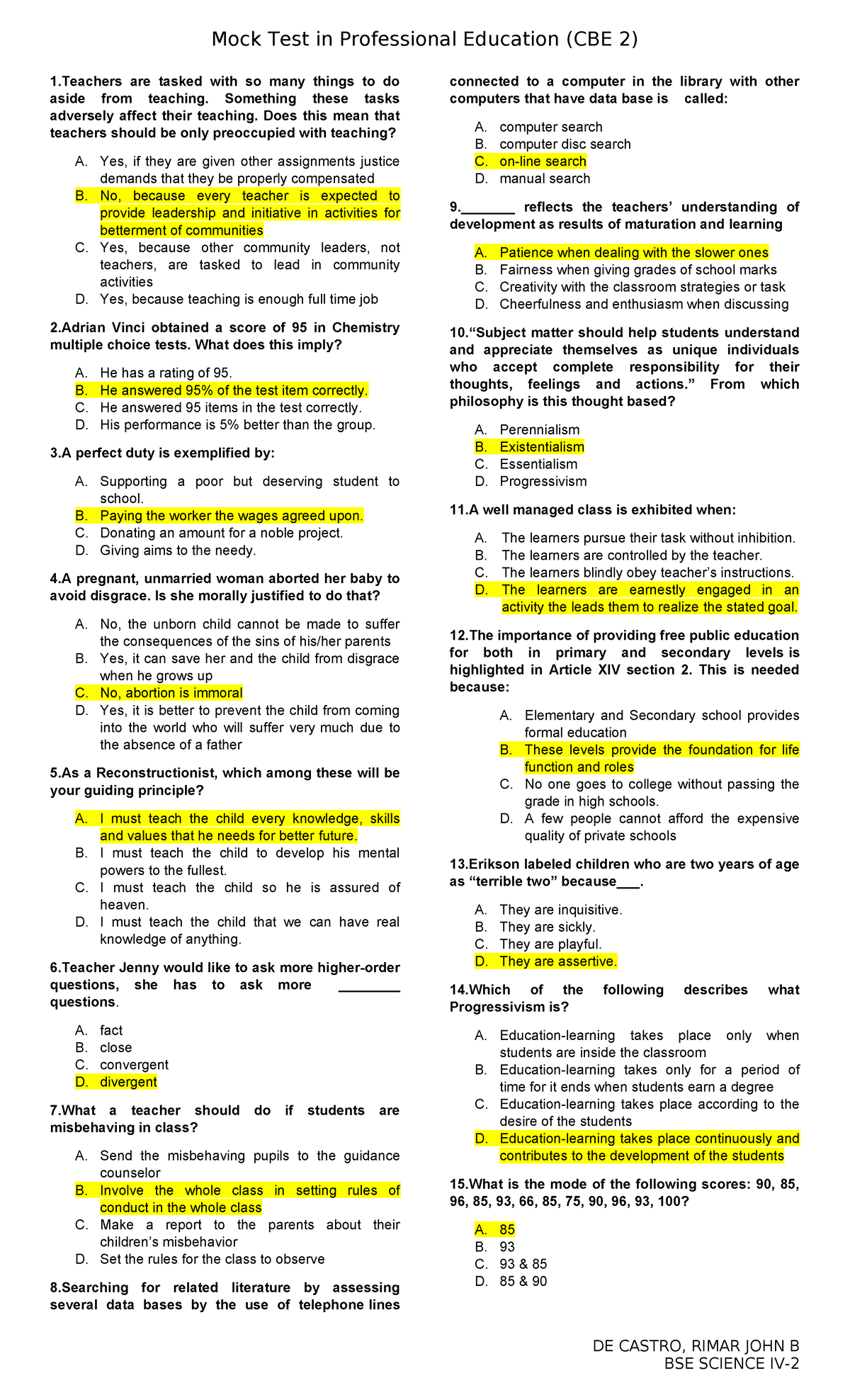 Mock Test in Professional Education- 1 - 1 are tasked with so many ...