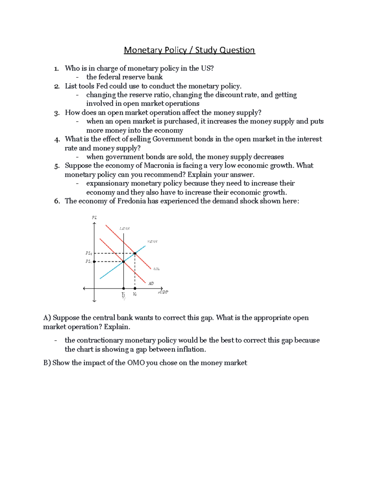 Monetary Policy Study Questions - Monetary Policy / Study Question Who ...
