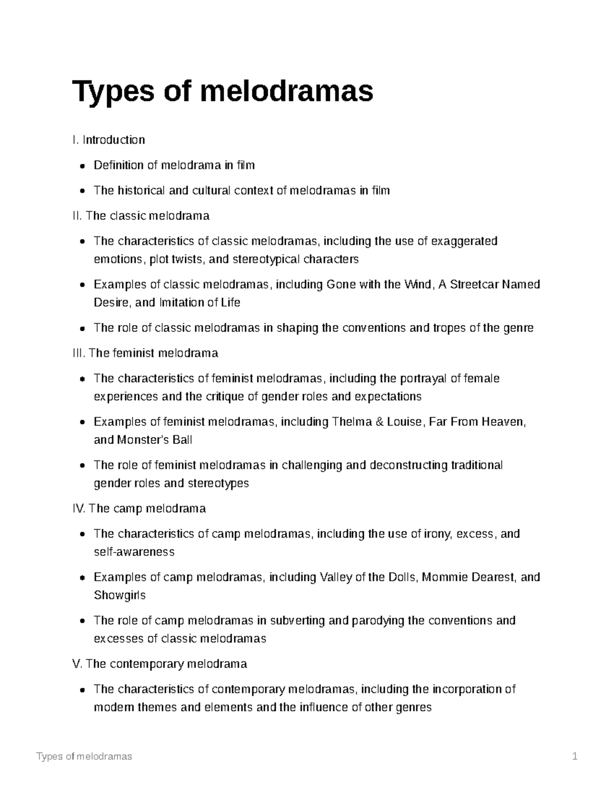 Types of melodramas Outline Types of melodramas 1 Types of