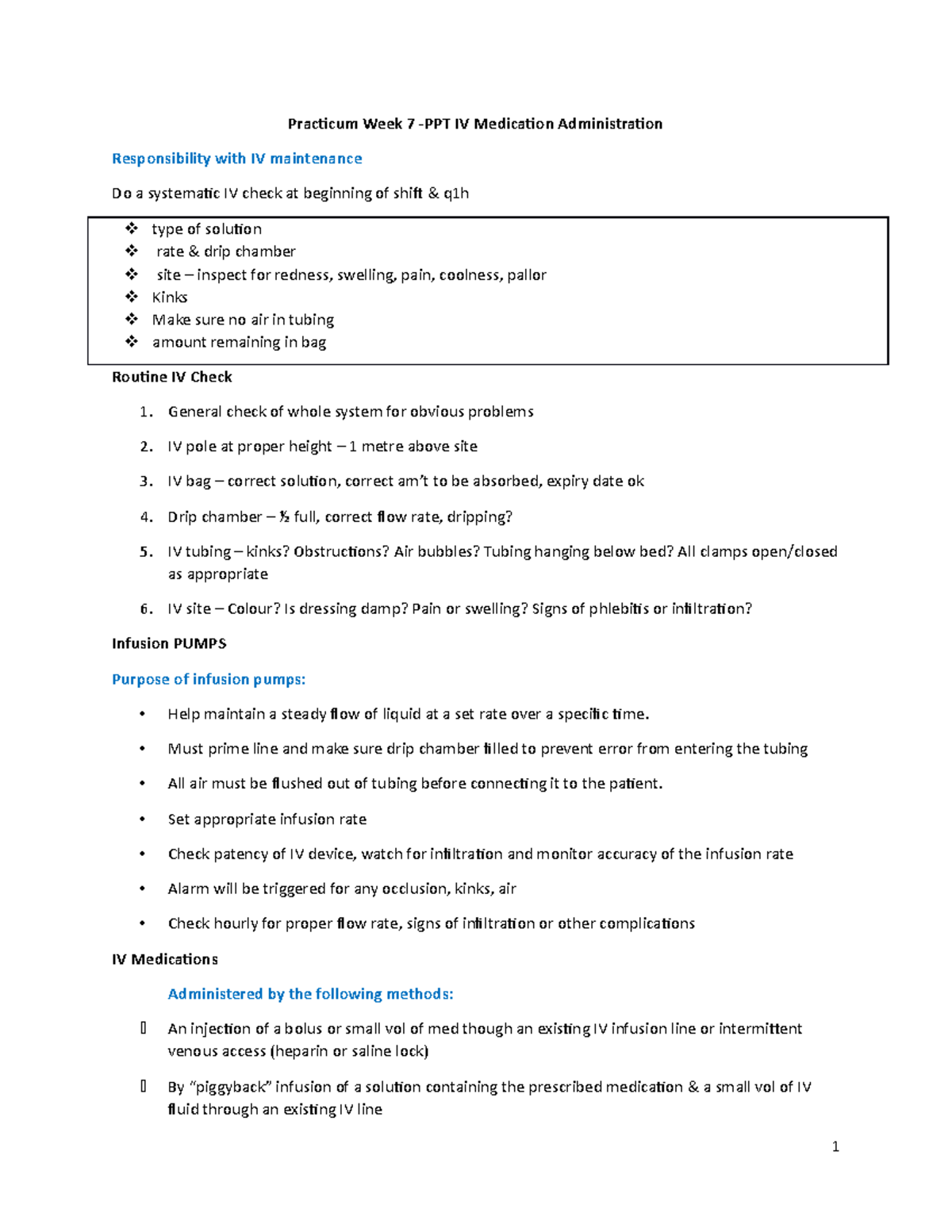IV Medication Administration Responsibility and Maintenance - Studocu