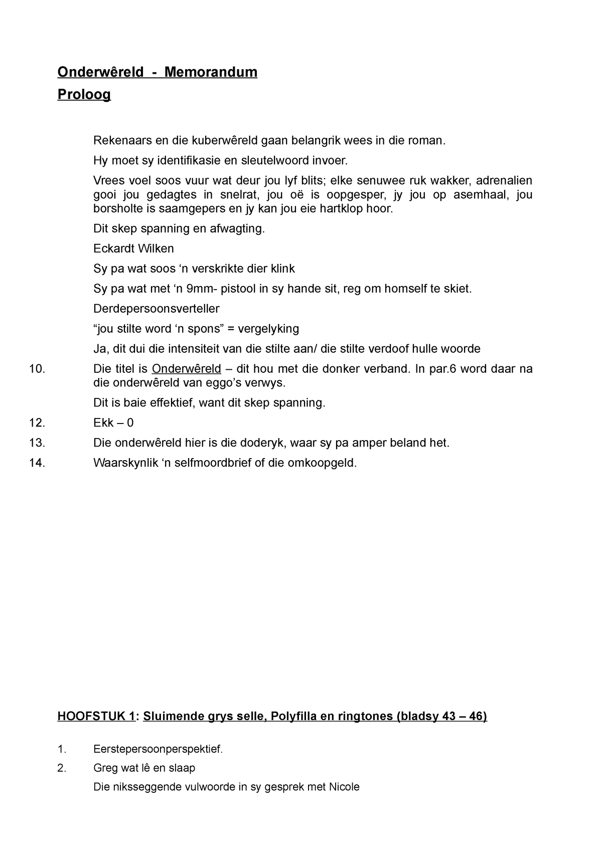 Onderwêreld - Kontekstuele Memo - Onderwêreld - Memorandum Proloog ...