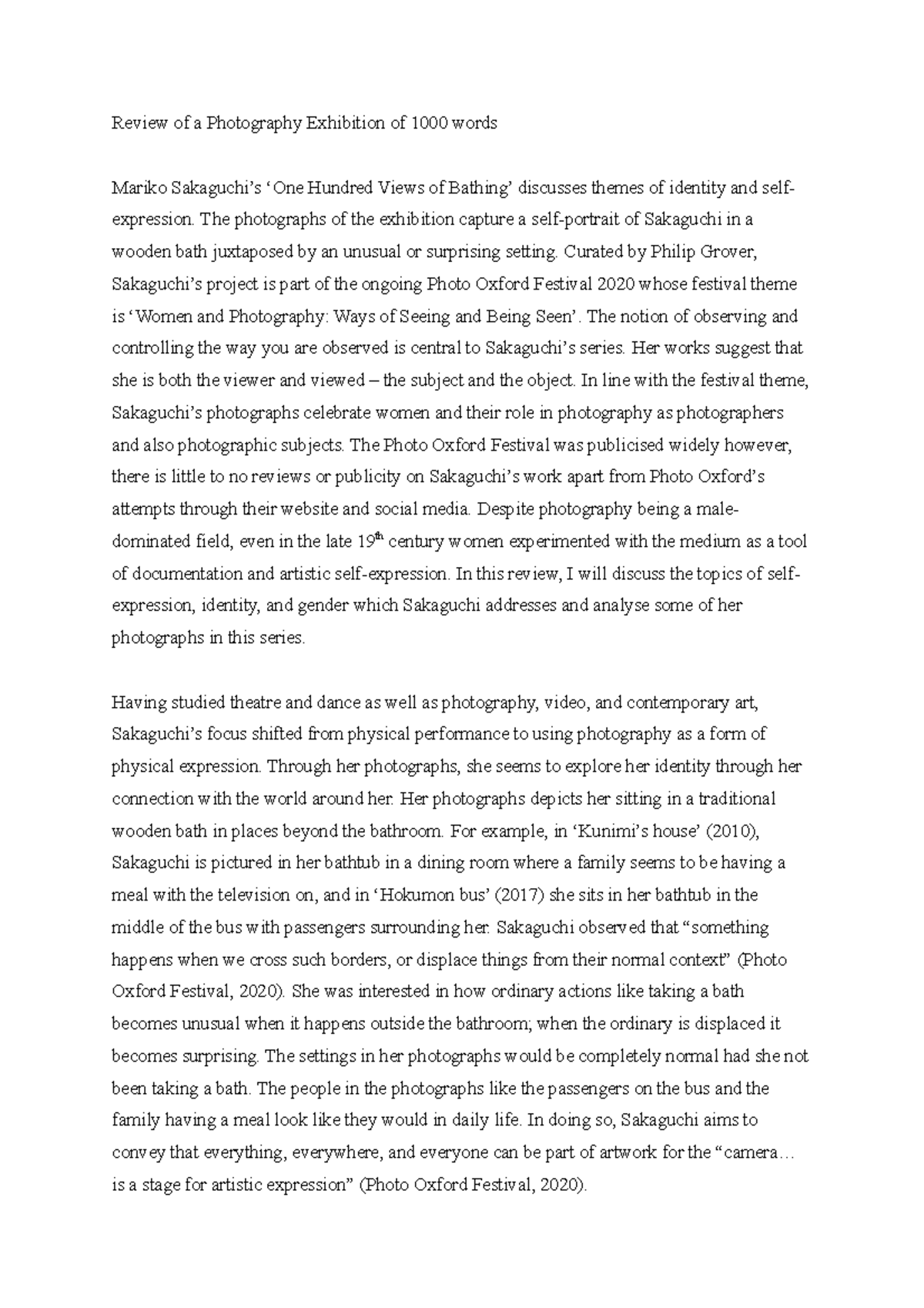 Review of a Photography Exhibition (1000 words) - Review of a ...